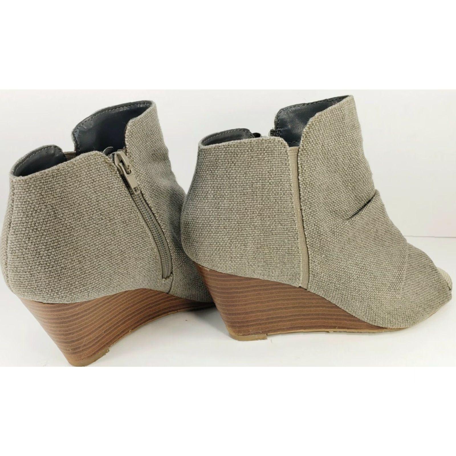 Vintage City Classified Gray Canvas Booties Open Toe Women's Size 7 Side Zip Wedge Heel Size US 7 / IT 37 - 3 Thumbnail