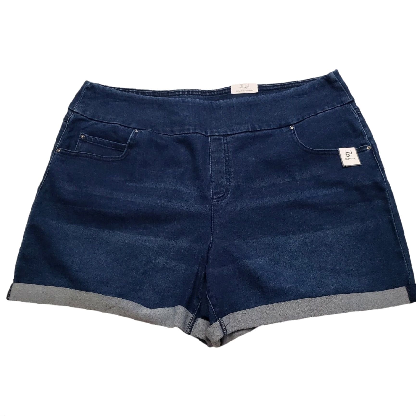 Vintage Time and Tru Denim Shorts Pull On 5” 2XL/2XG Womens Dark Denim Modern 19" Waist Rise 13" Inseam Live Tag Size Regular Adults Size 40" / US 18 - 2 Thumbnail