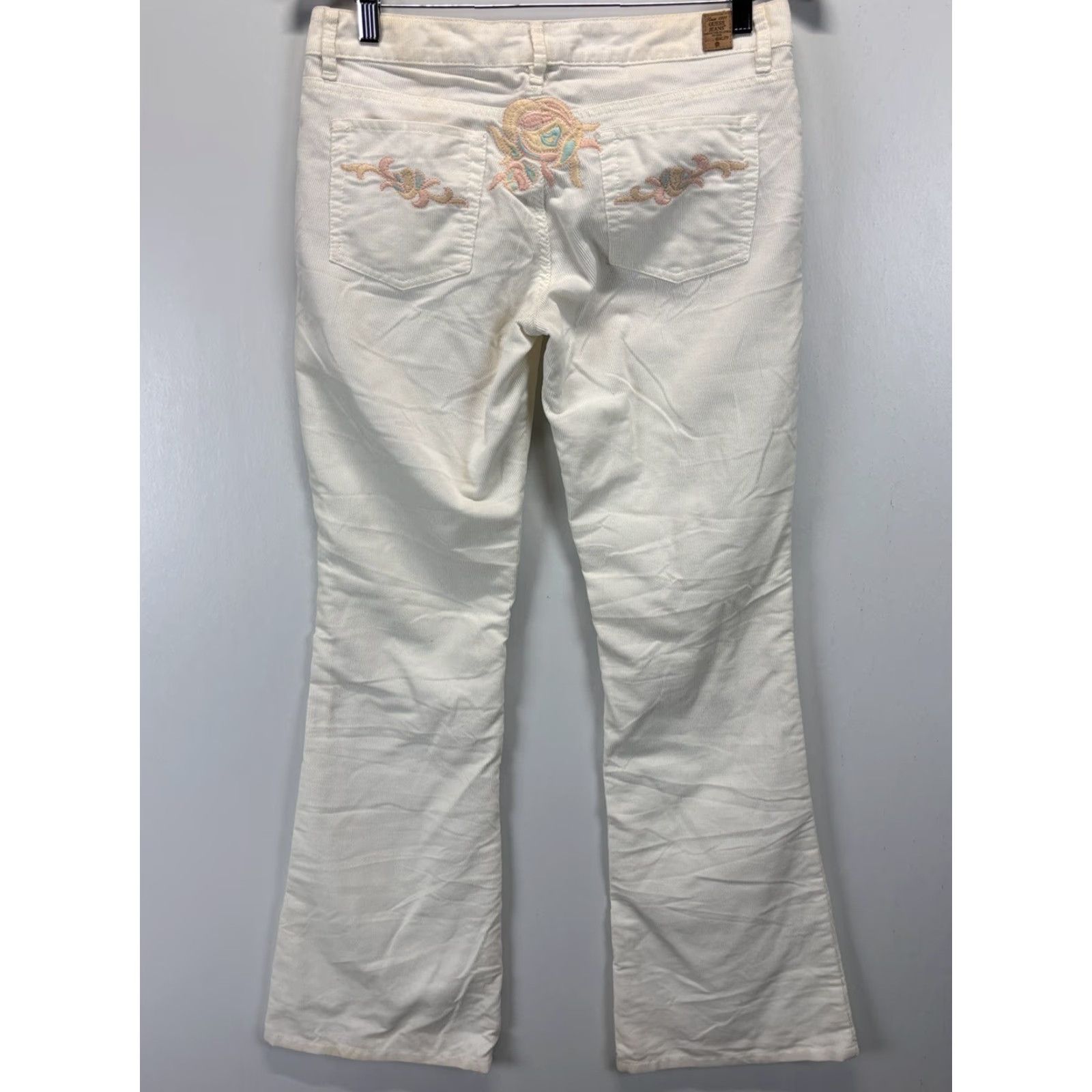 Guess VINTAGE GUESS Corduroy Flare Pants Womens 29 Embroidered Ivory Low Rise 31x33 Retro Y2K Boho Vintage Women’s Pants Size 29" - 4 Thumbnail