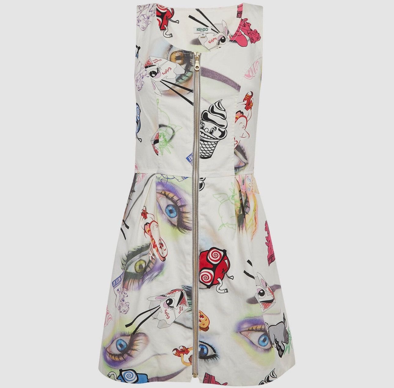 Kenzo Kenzo White Printed Cotton Zip Front Mini Dress limited Size XS / US 0-2 / IT 36-38 - 12 Thumbnail