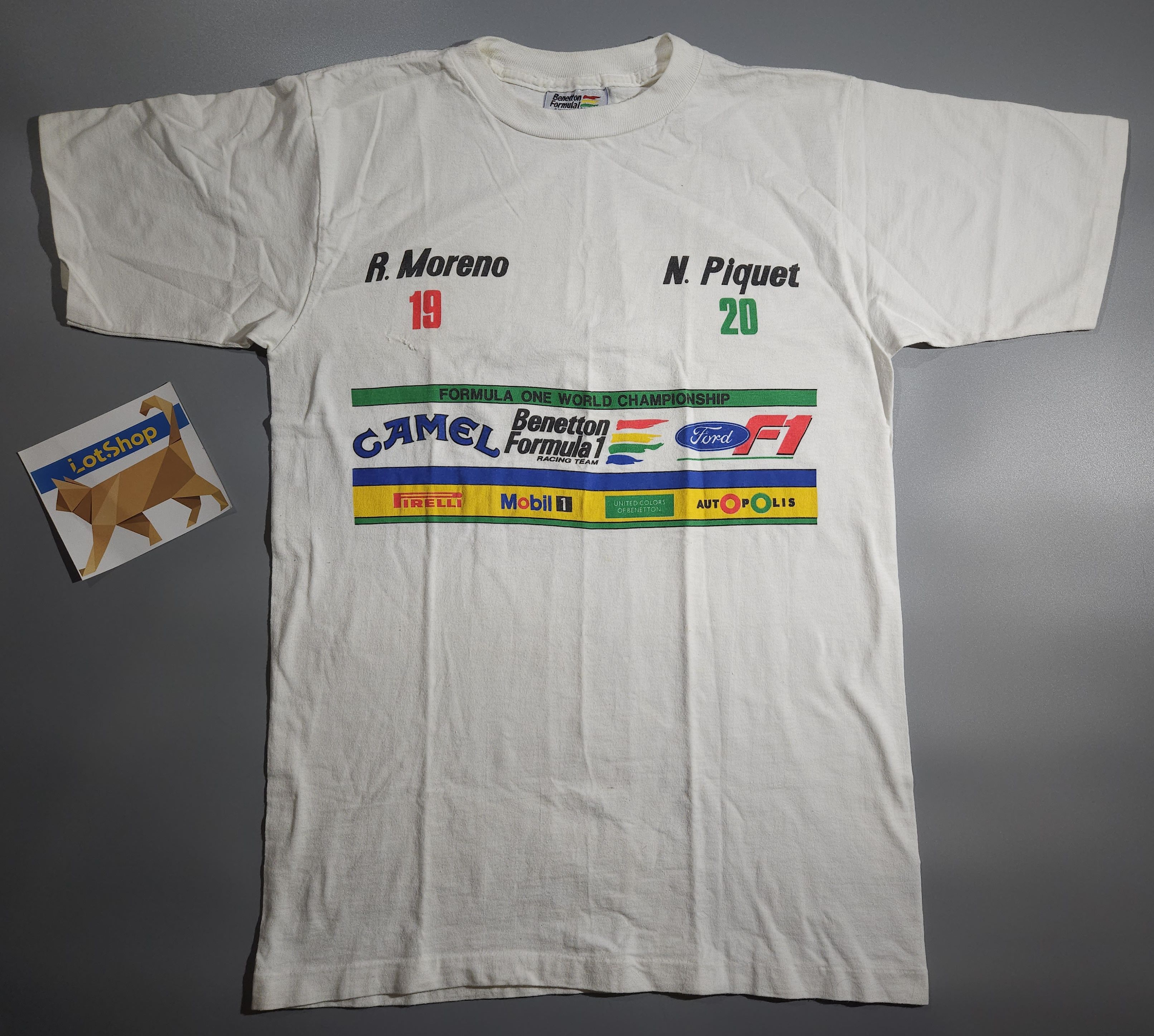 image of 1991 Moreno Piquet Camel Benetton Ford F1 Vintage T-Shirt M in White, Men's (Size Medium)