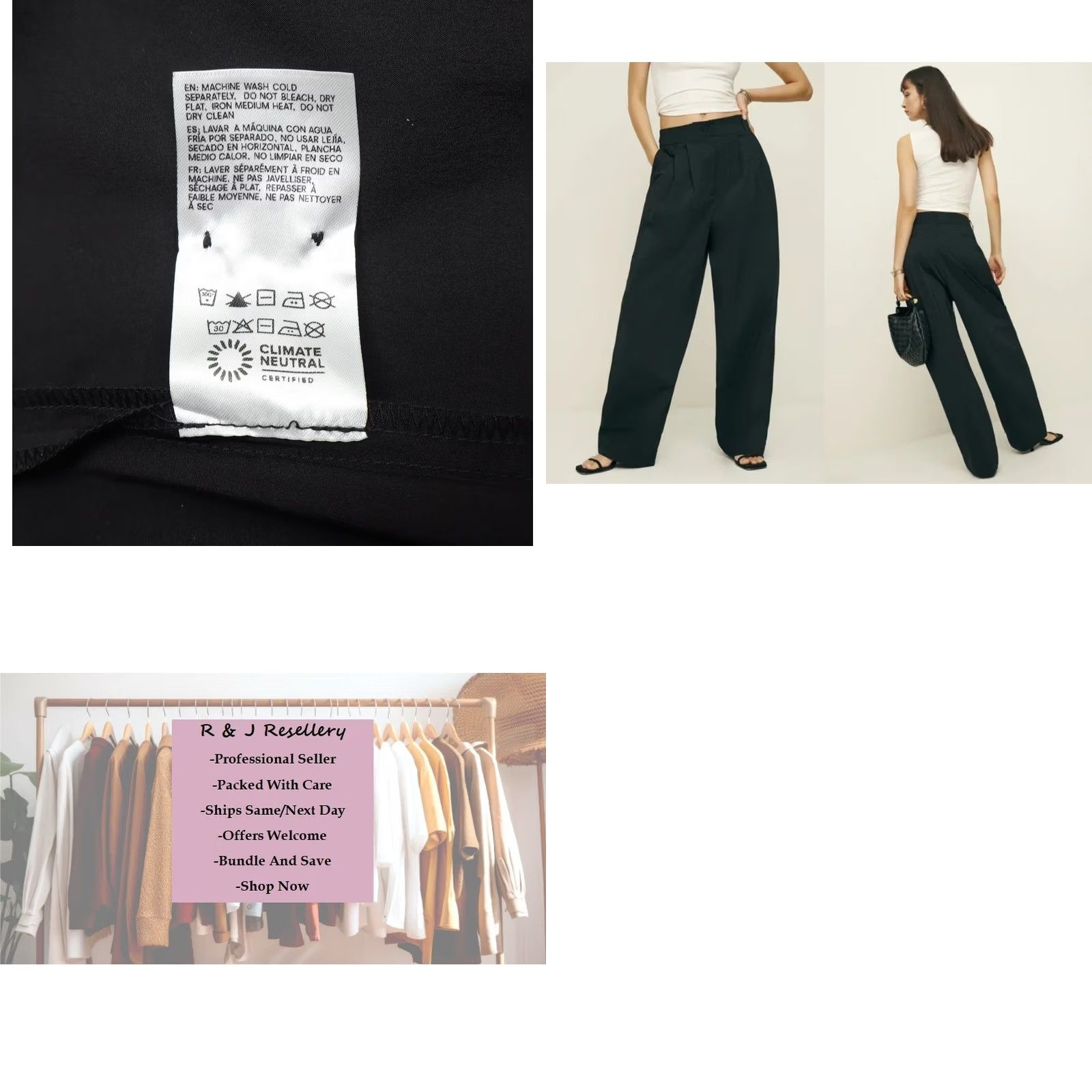 Reformation Reformation x Laura Harrier Women's Danielle Oversized Trousers Black Sz 12 NEW Size 34" / US 12 / IT 48 - 8 Thumbnail