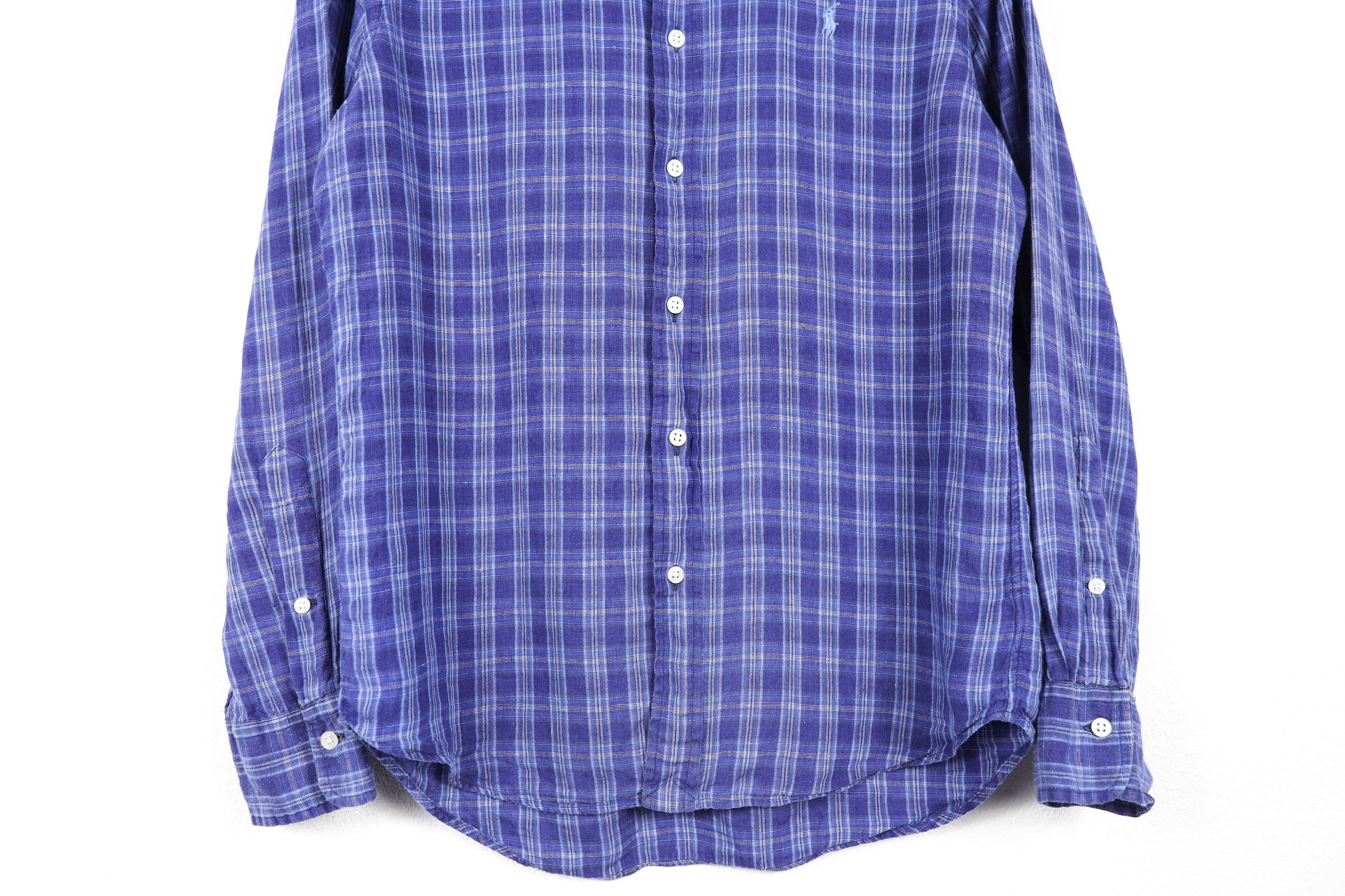120% Lino Polo Ralph Lauren Pony Logo Blue Check Linen Shirt Preppy Size US M / EU 48-50 / 2 - 3 Thumbnail