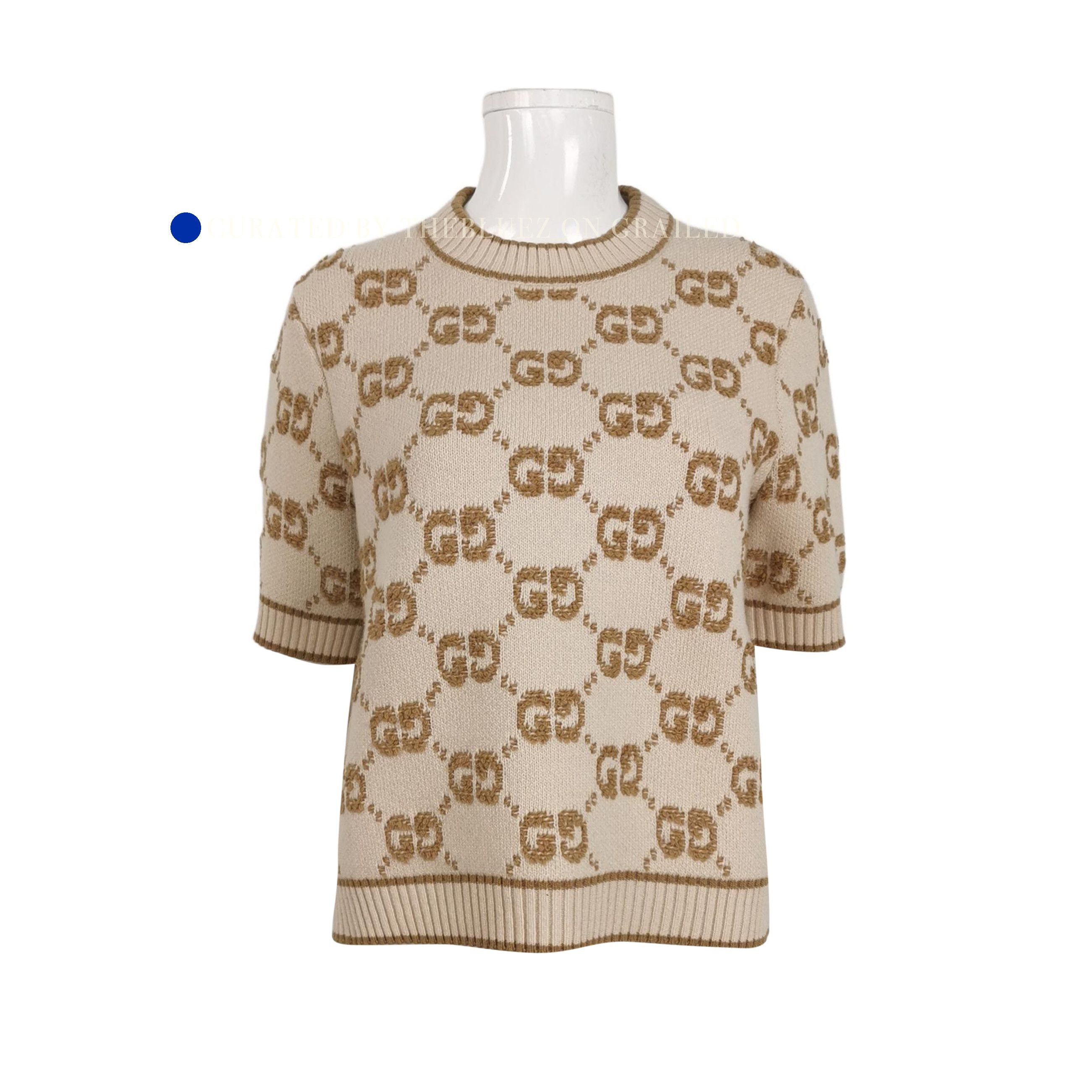 Gucci Beige Monogram Knit Sweater in Size L Size US L / EU 52-54 / 3 - 1 Thumbnail