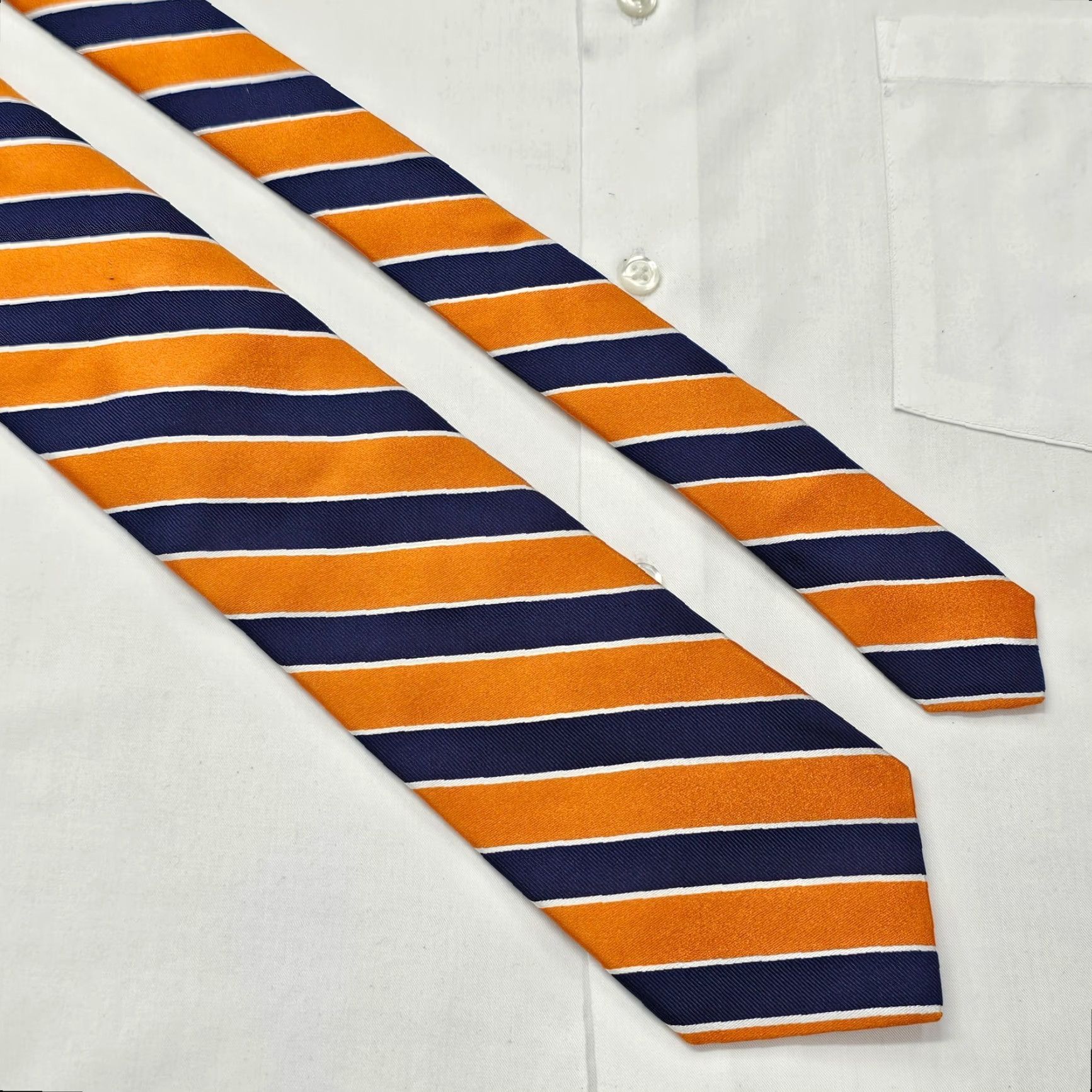 Ike Behar IKE BEHAR Necktie Mens Blue Orange Striped Classic Silk Tie 58.5" X 3.5" Designer Office Handmade USA Mens Size ONE SIZE - 5 Thumbnail