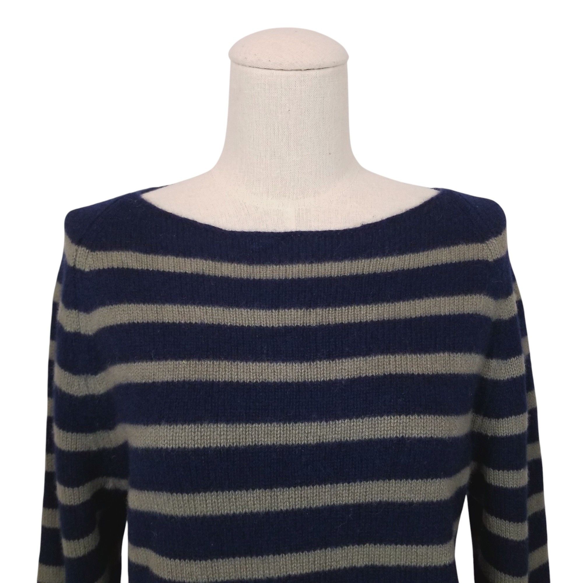 Jigsaw Edie Cashmere Sweater Navy Blue Gray Stripe Size L / US 10 / IT 46 - 2 Thumbnail