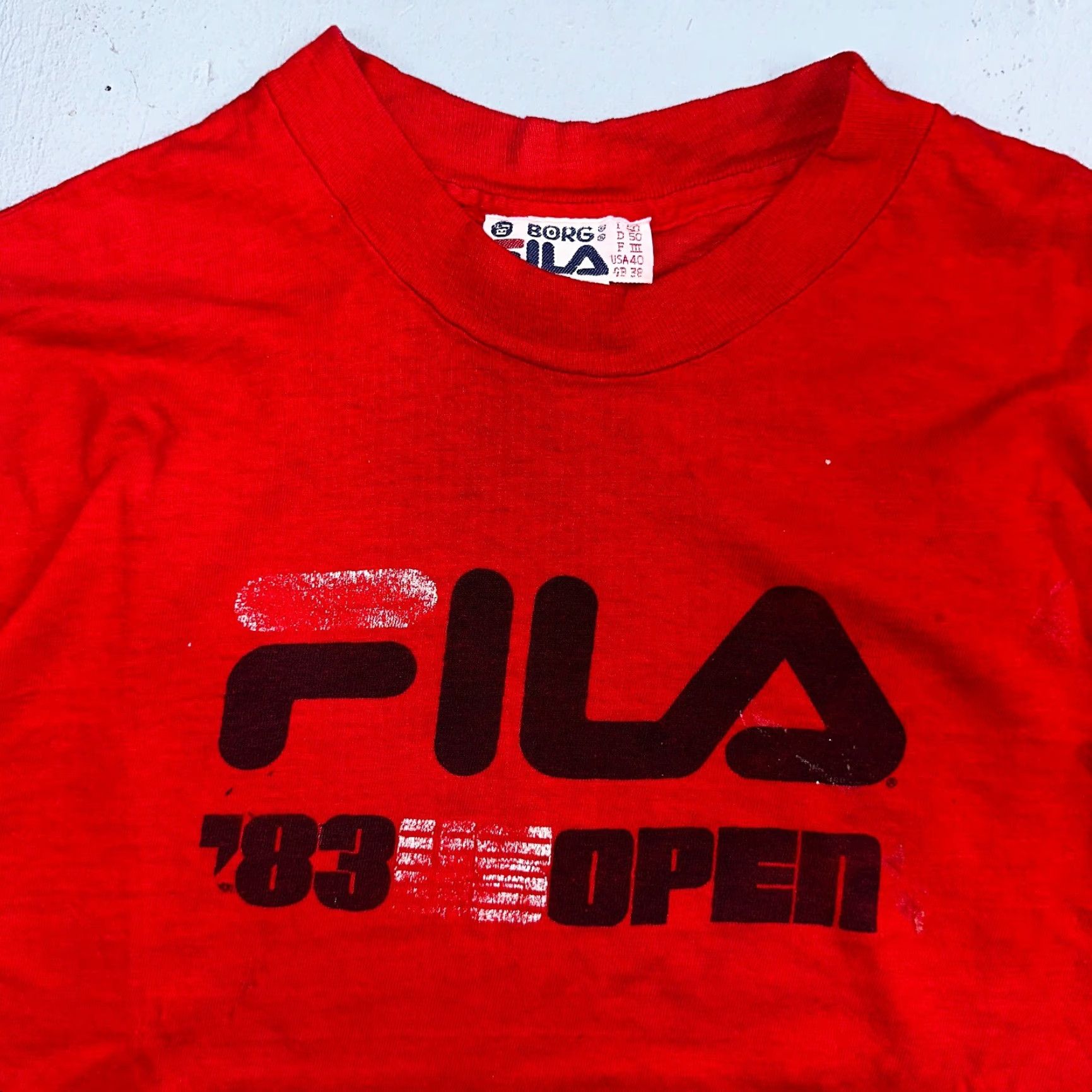 Fila VINTAGE FILA 1983 Open VTG T Shirt USA Tennis Borg 80s Rare Red Graphic Print Sports Size US L / EU 52-54 / 3 - 2 Thumbnail