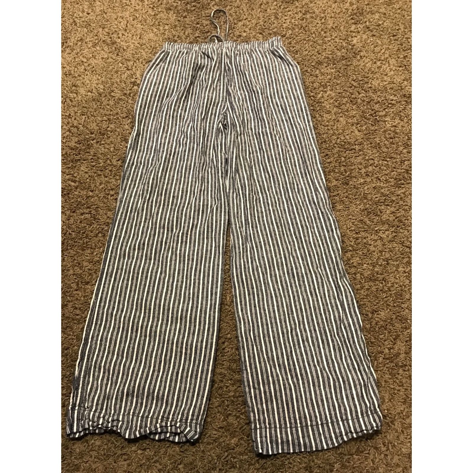 Vintage Briggs White Pants Chino Casual S Blue Linen Blend Flat Front Pull On Straight Leg 27 in Inseam Women’s Regular Pockets Size 28" / US 6 / IT 42 - 3 Thumbnail
