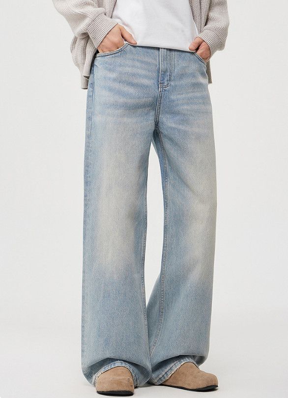 Japanese Brand Men's light blue washed loose straight leg jeans Size US 32 / EU 48 - 5 Thumbnail
