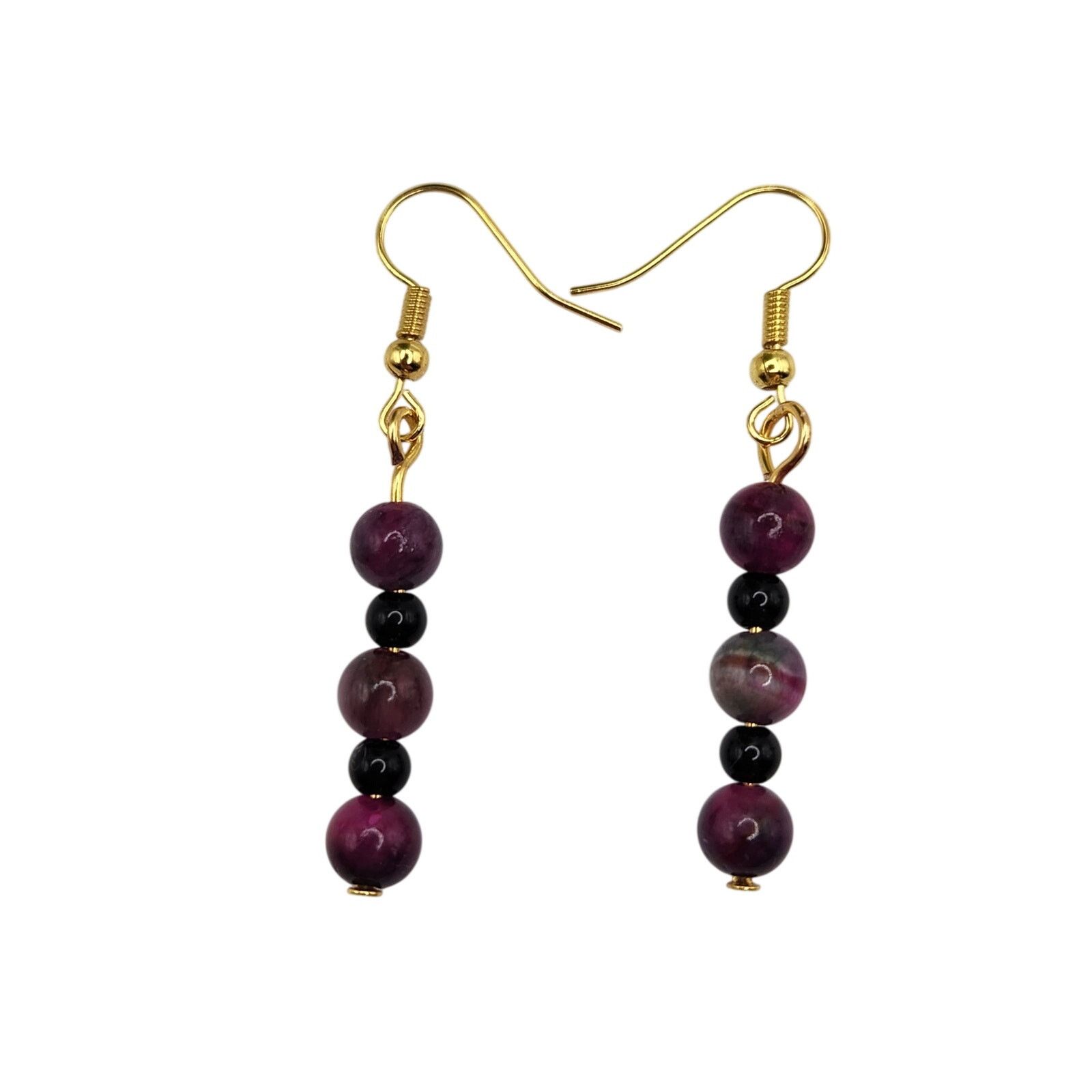 Other Handmade Beaded Dangle Earrings Jade and Black Amethyst 2" Size ONE SIZE - 6 Thumbnail