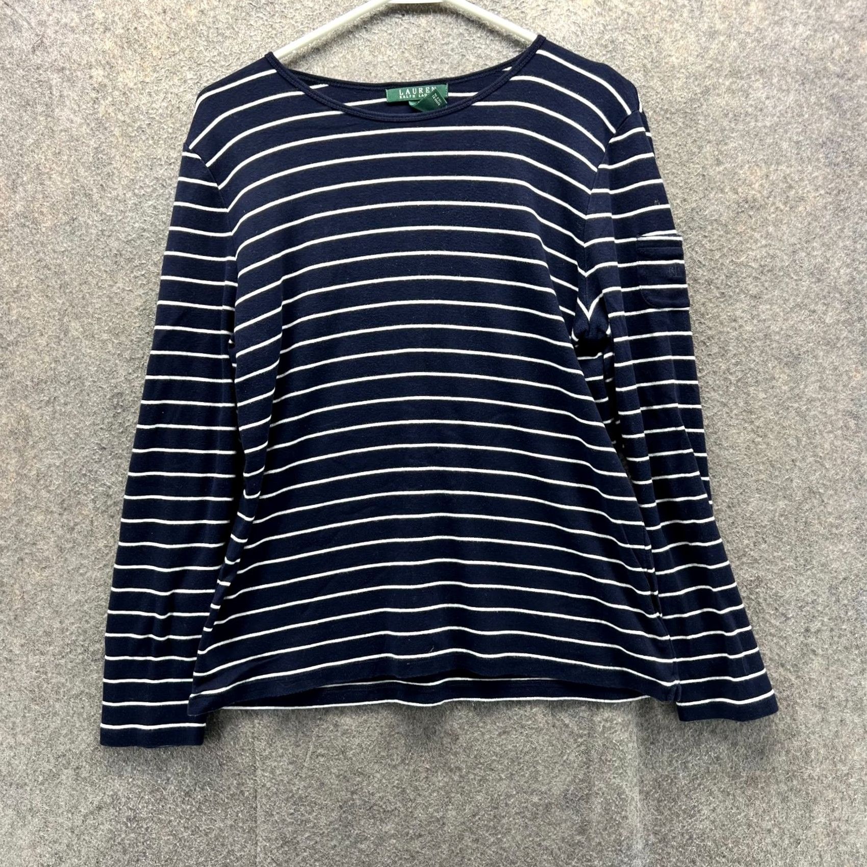 Ralph Lauren Lauren Ralph Lauren Shirt Womens XL Navy Blue White Striped Long Sleeve Cotton Size XL / US 12-14 / IT 48-50 - 2 Thumbnail
