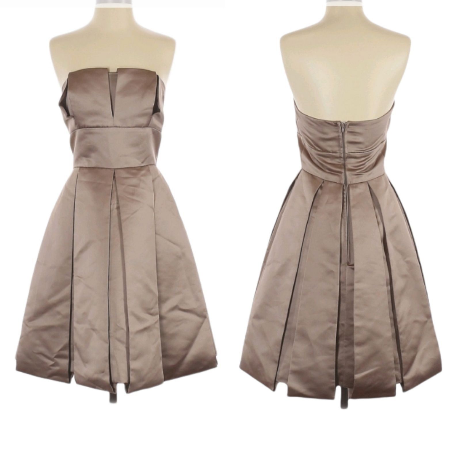 Vintage Vtg 80s Artsy Satin Formal Strapless Dress Sz 10 Taupe Pleat Size L / US 10 / IT 46 - 8 Thumbnail
