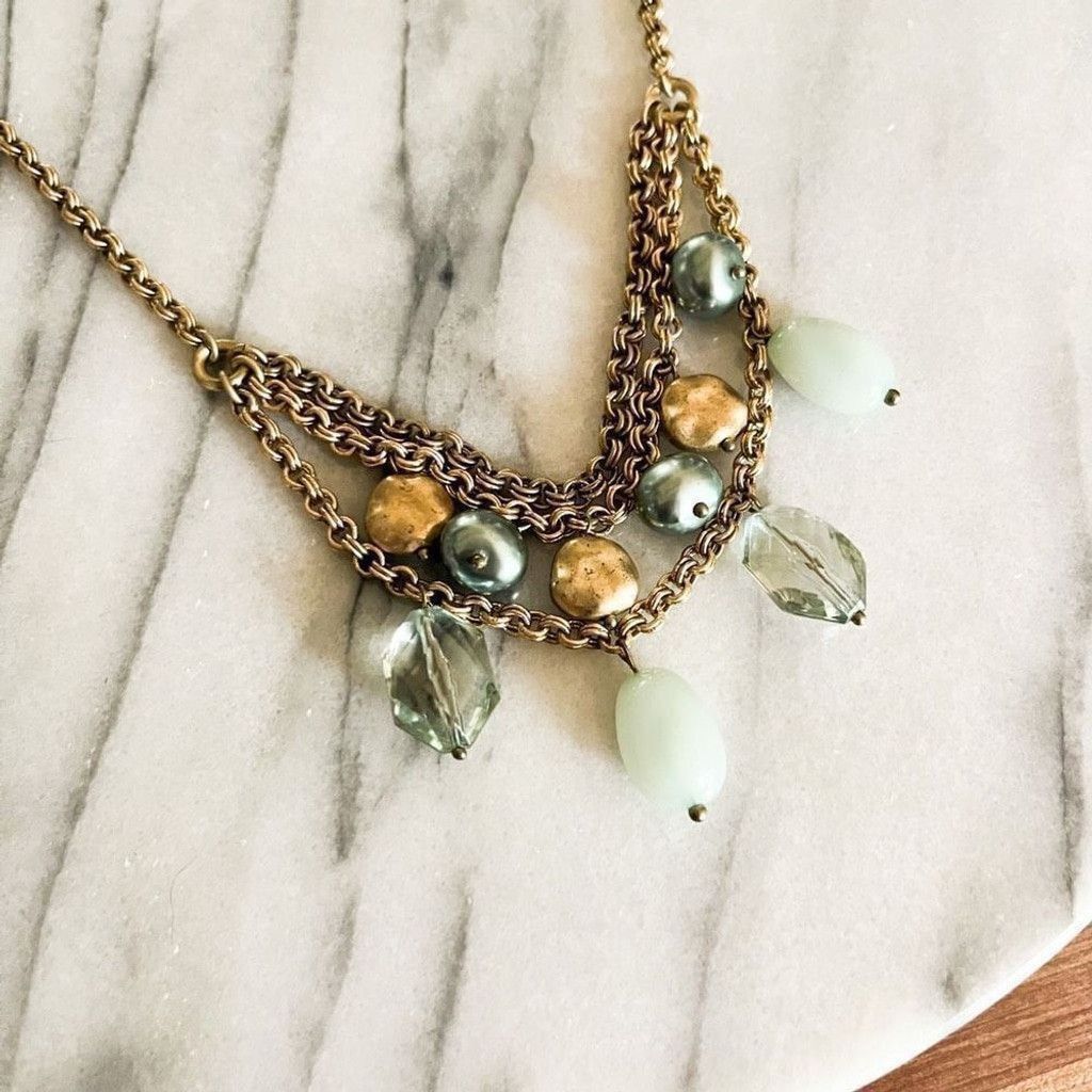 Jones New York Jones New York Necklace Beaded Chain Multilayer Blue Gold Size ONE SIZE - 2 Thumbnail