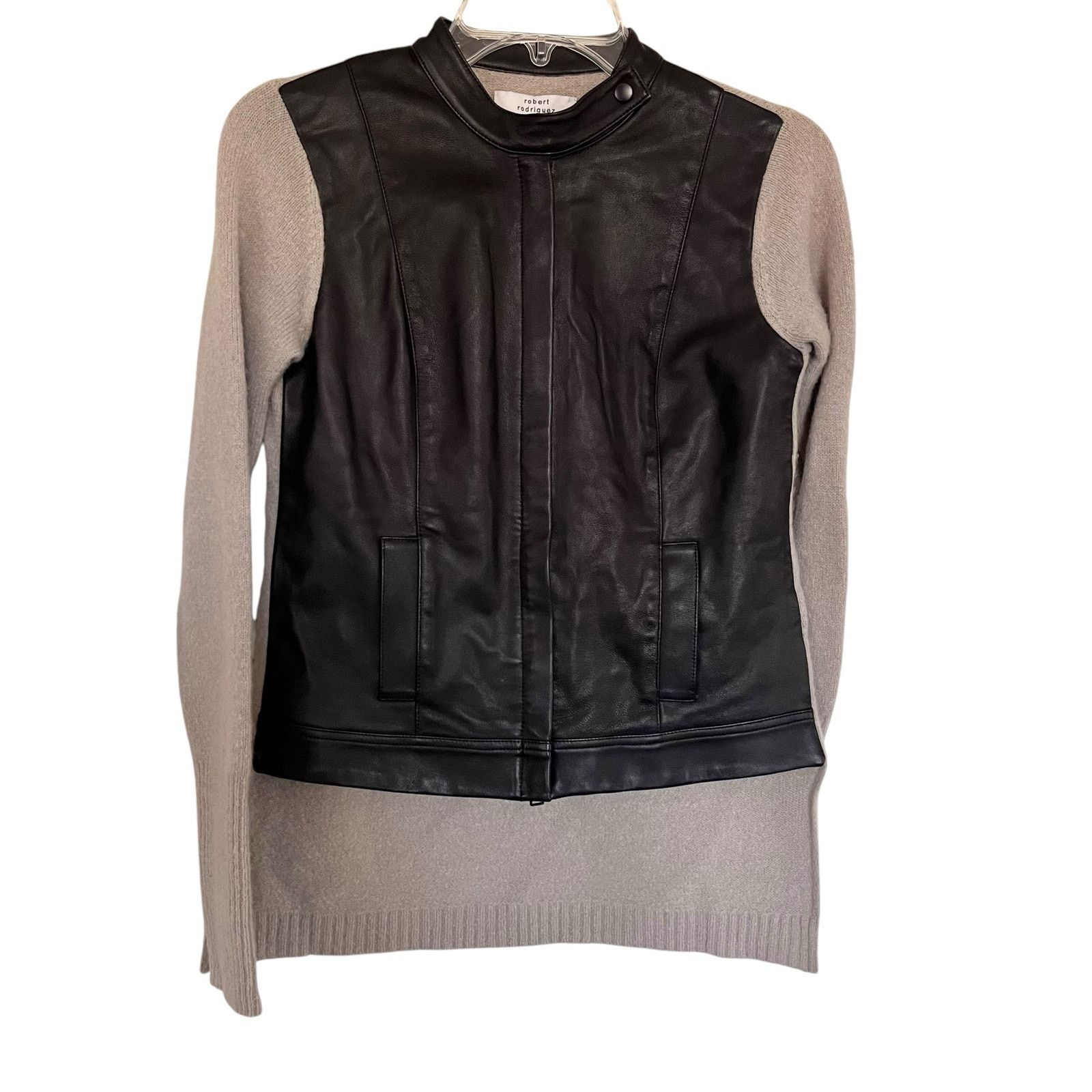 Robert Rodriguez Robert Rodriguez Black Leather Beige Knit Motorcycle Jacket Size S / US 4 / IT 40 - 2 Thumbnail