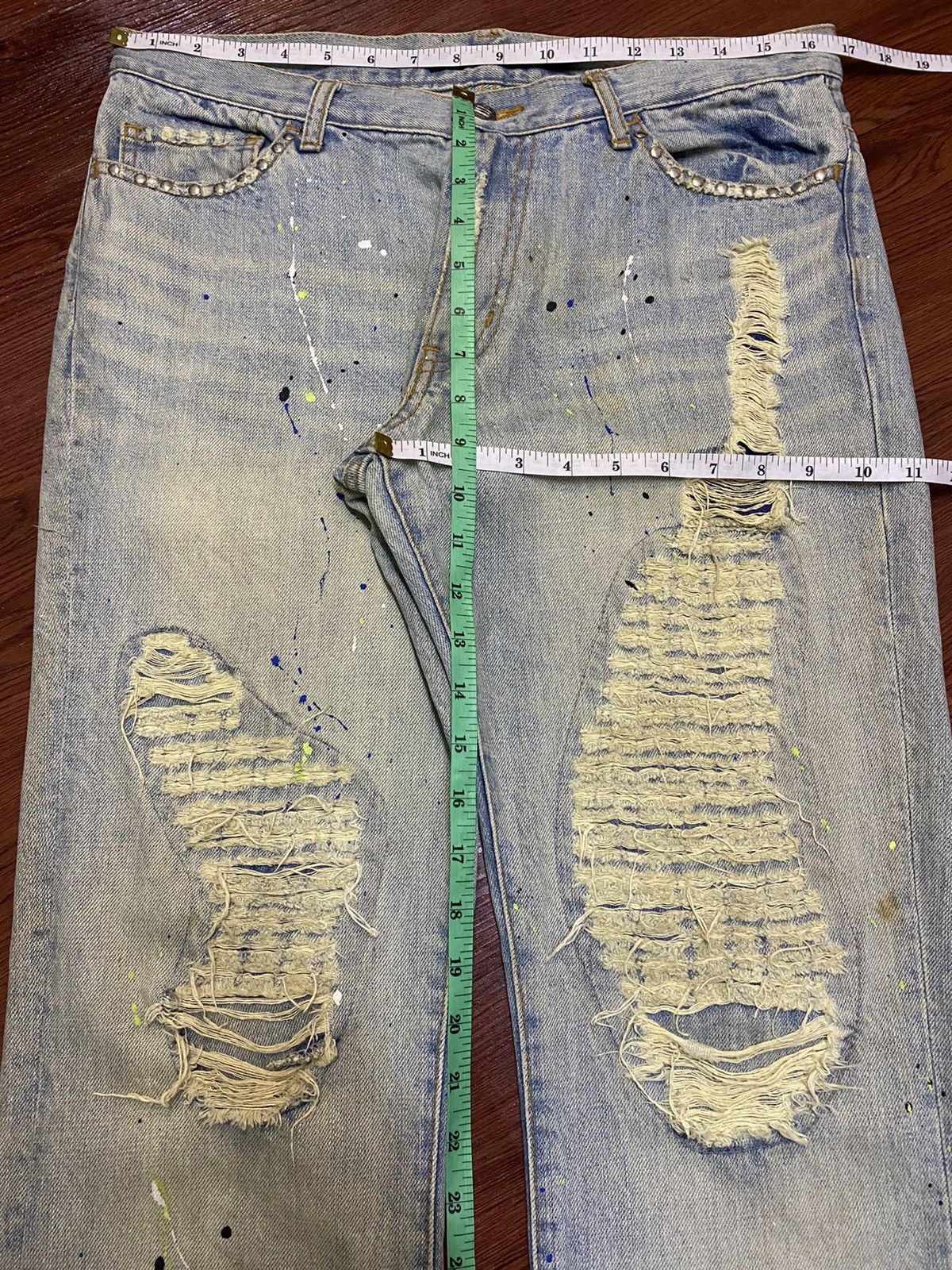 If Six Was Nine Vintage Schlussel Snake Paint Splatter Thrash Flare Jeans Size US 33 - 22 Thumbnail