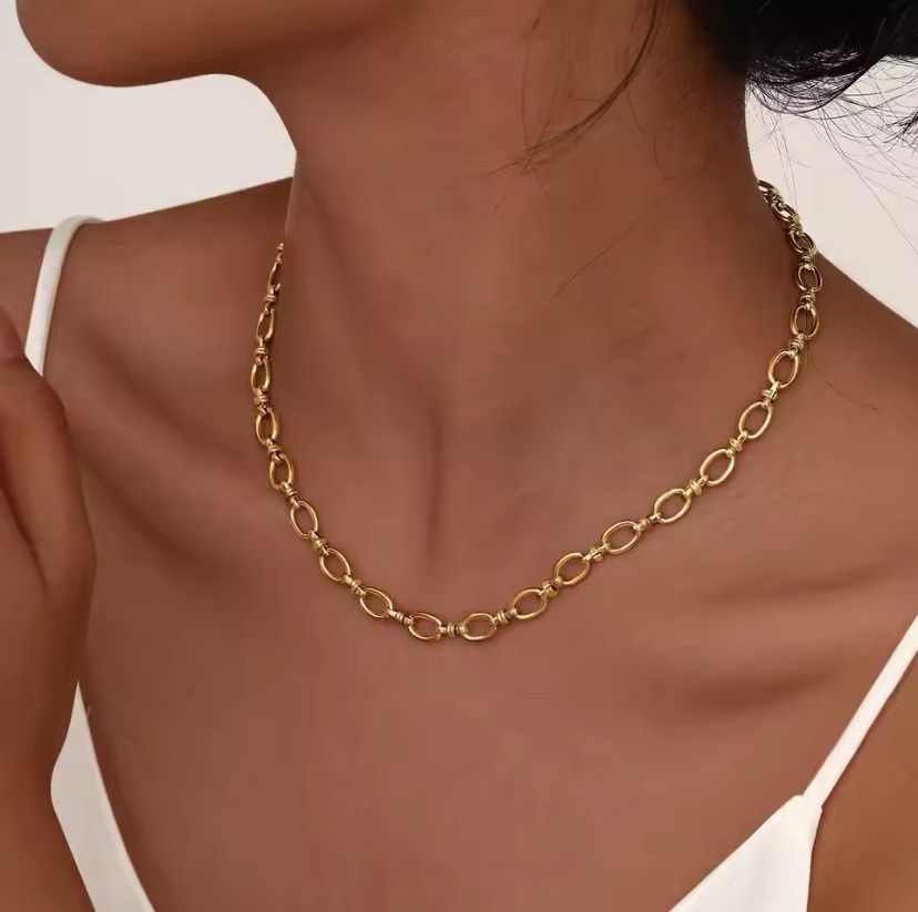 Handmade 6.7mm Bold Handmade Link Chain Choker Necklace Size ONE SIZE - 3 Thumbnail