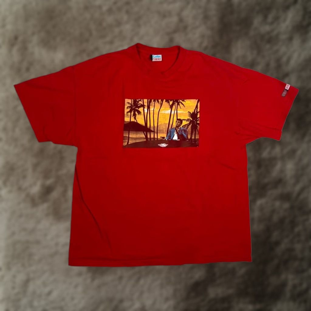 Vintage Scarface x Cookies T-Shirt Mens XL Red Sunset Vintage Crew Neck Graphic Print Tony Montana Size US XL / EU 56 / 4 - 1 Thumbnail