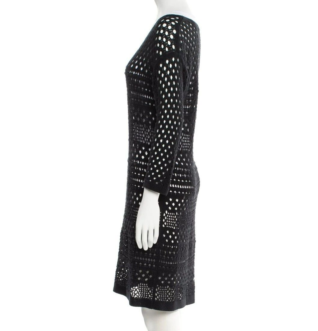 Tibi Tibi Black Cotton Dress – Size Small – Open Knit – Midi Len Size S / US 4 / IT 40 - 6 Thumbnail