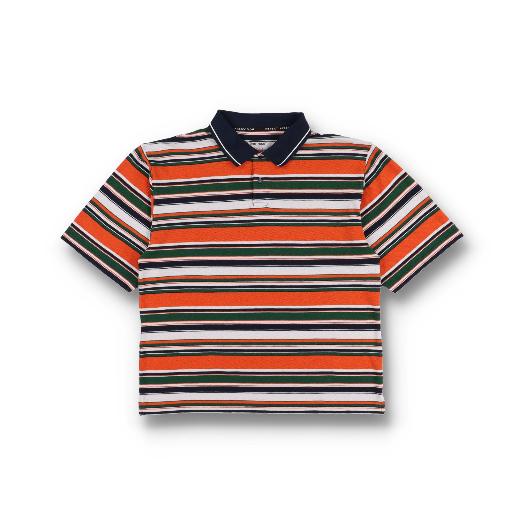 Orange Green Striped Embroidered Logo Polo