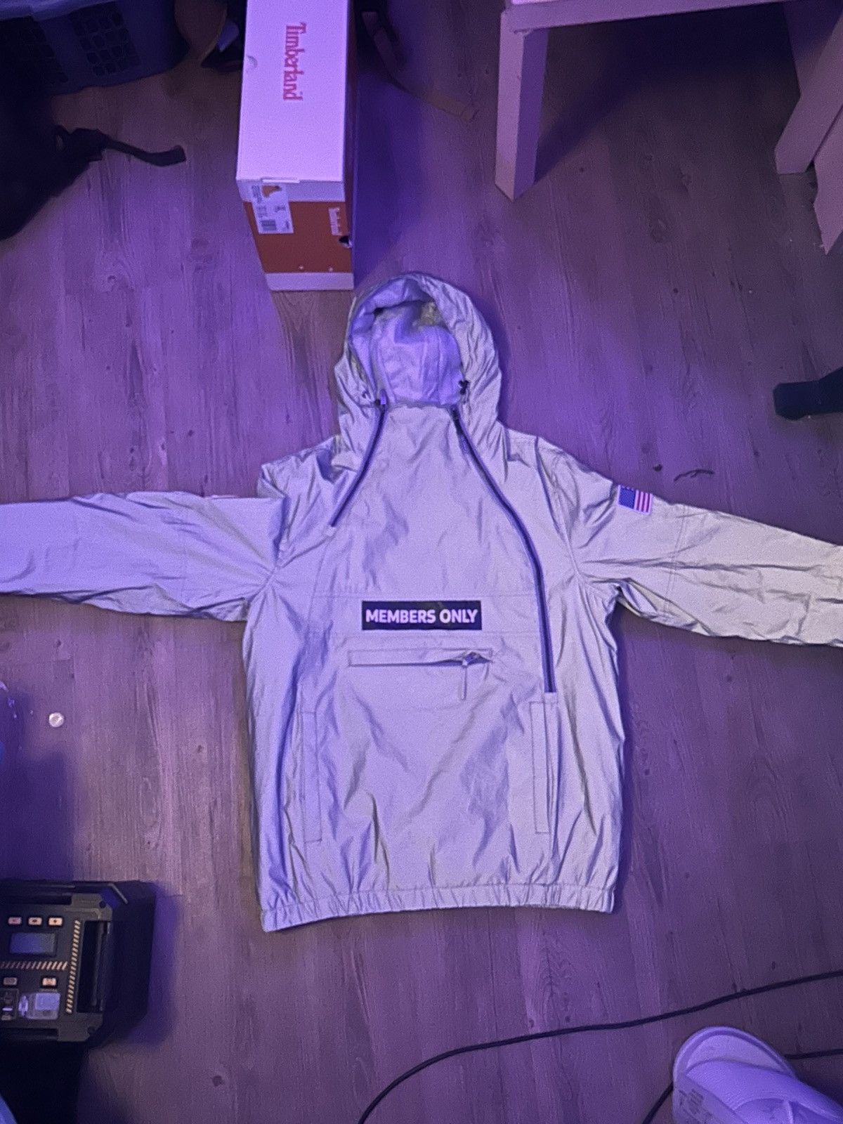 image of Members Only Box Logo Silver Windbreaker, Men's (Size Medium)