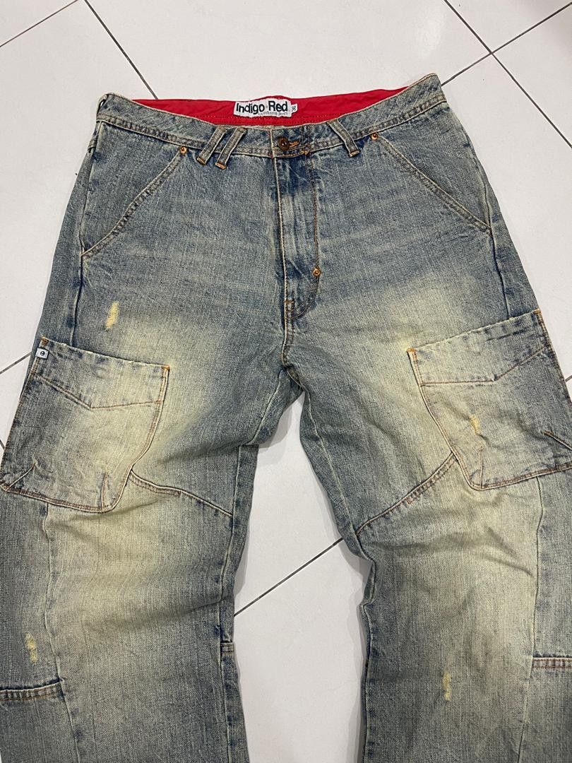 Indigo × Japanese Brand 🔥INDIGO RED DENIM DISTRESSED CARGO PANTS Size US 36 / EU 52 - 6 Thumbnail