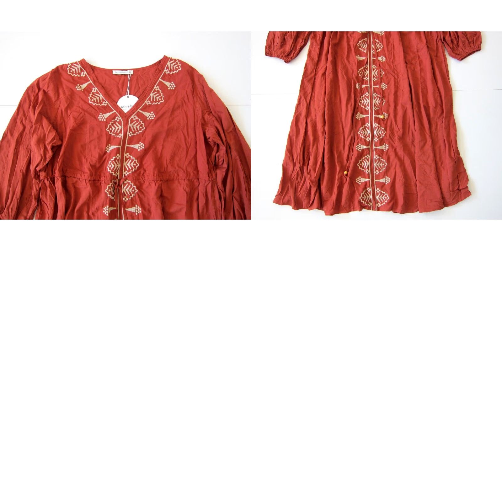 Vintage NWT Rusttydustty 100% Rayon Orange Ivory Embroidered Long Sleeve Maxi Dress 3XL Size XXL / US 16-18 / IT 52-54 - 8 Thumbnail