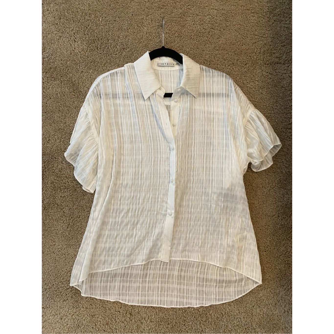 Alice + Olivia ALICE AND OLIVIA Edyth Shirt In White, Staple Blouse, Sz Sma Size S / US 4 / IT 40 - 2 Thumbnail