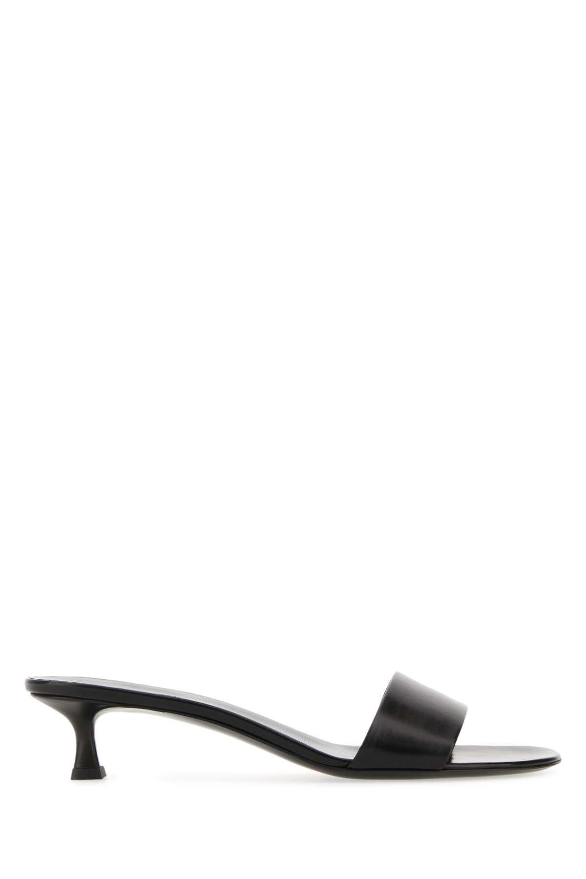 image of The Row Black Leather Combo Kitten Mule Shoess Shoes, Women's (Size 11)