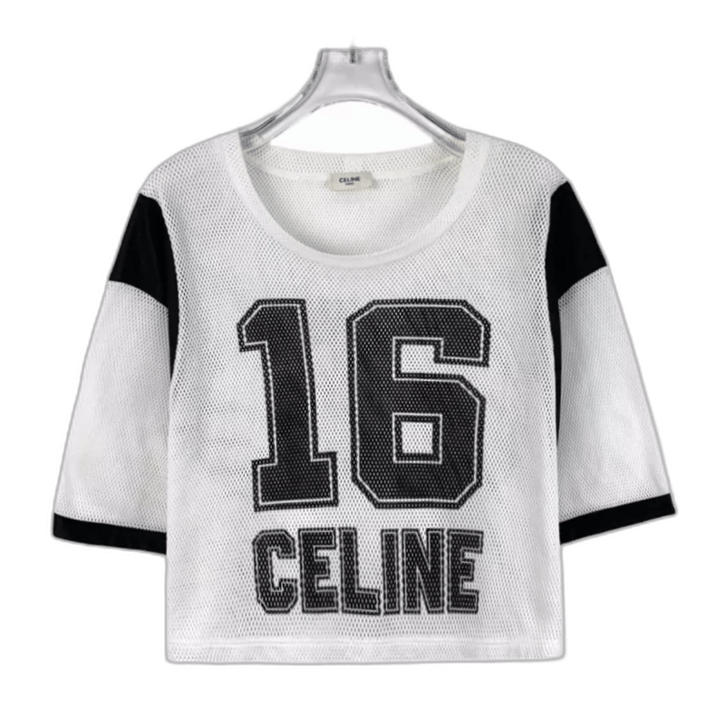 Celine Celine Black Logo Cotton Mesh Crop T-shirt Size M / US 6-8 / IT 42-44 - 1 Thumbnail