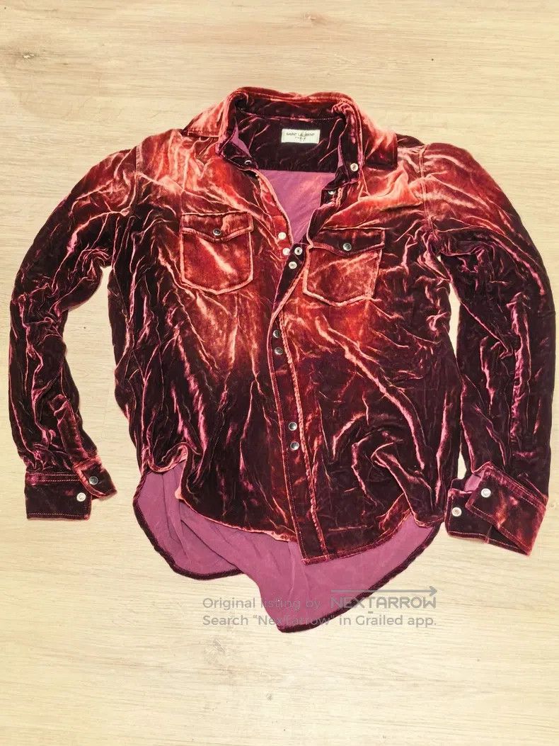 Saint Laurent Paris Saint Laurent Paris Deep Red Burgundy Velvet Shirt Size US S / EU 44-46 / 1 - 1 Thumbnail
