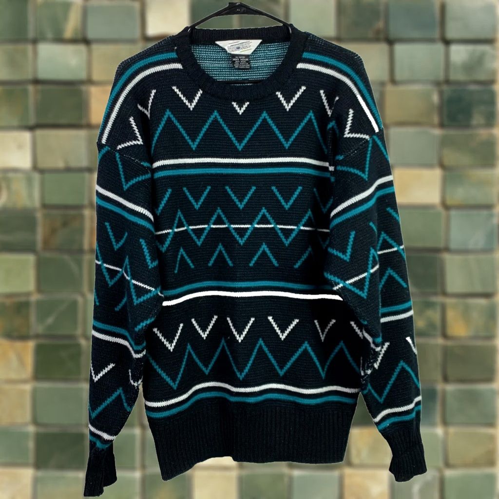 Vintage Vintage Profile Wool Blend Sweater Mens M 1990s Blue Geometric Grunge Indie Sleaze Wool/Acrylic Blend Wool Blend Size US M / EU 48-50 / 2 - 1 Thumbnail