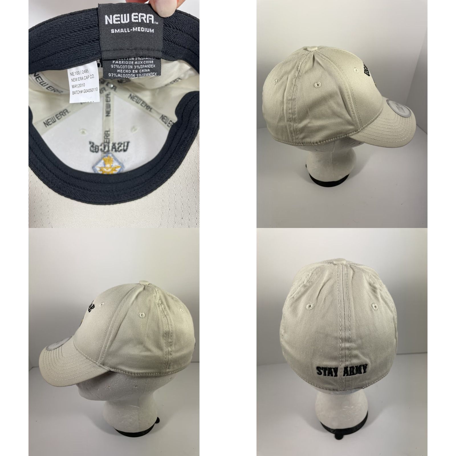 New Era New Era Army Baseball Cap Fitted Sz S/M Light Beige Embroidery Logo Unisex Adults Cap Size ONE SIZE - 8 Thumbnail