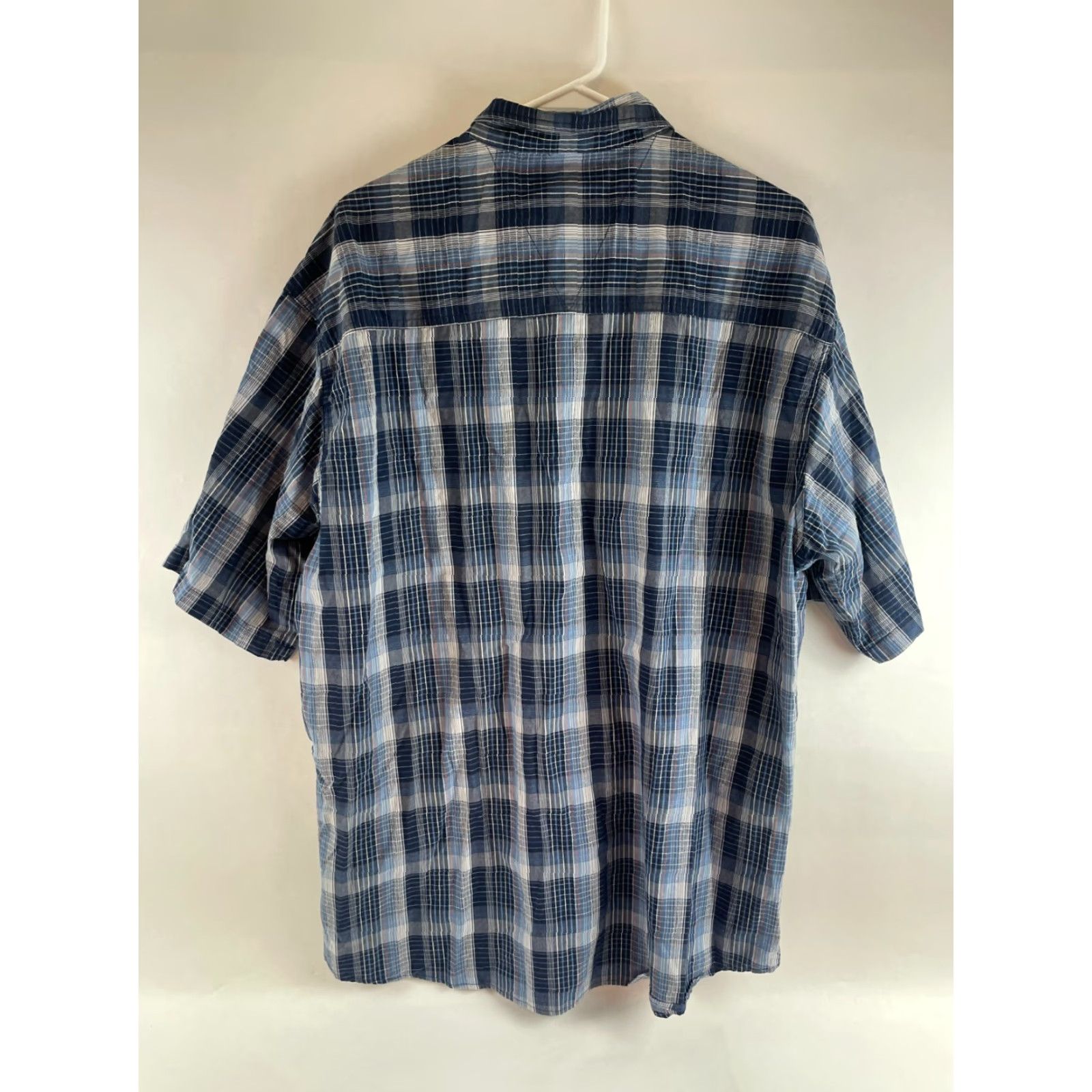 Vintage Work n' Sport Shirt XL Tall Blue Orange Plaid Button-Down Short Sleeve Men Size US XL / EU 56 / 4 - 2 Thumbnail