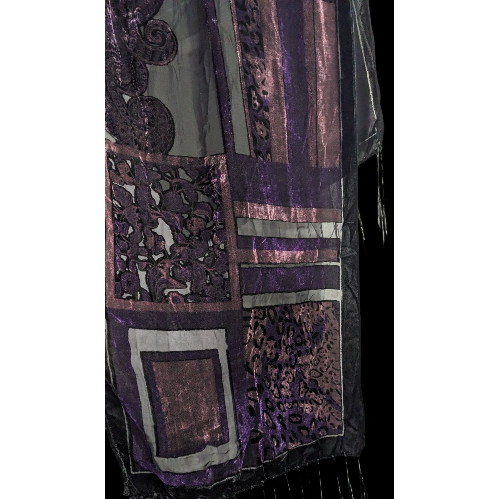 Other Vintage Burnt Velvet Abstract Scarf With Fringe 61"x20" Purp Size ONE SIZE - 7 Thumbnail