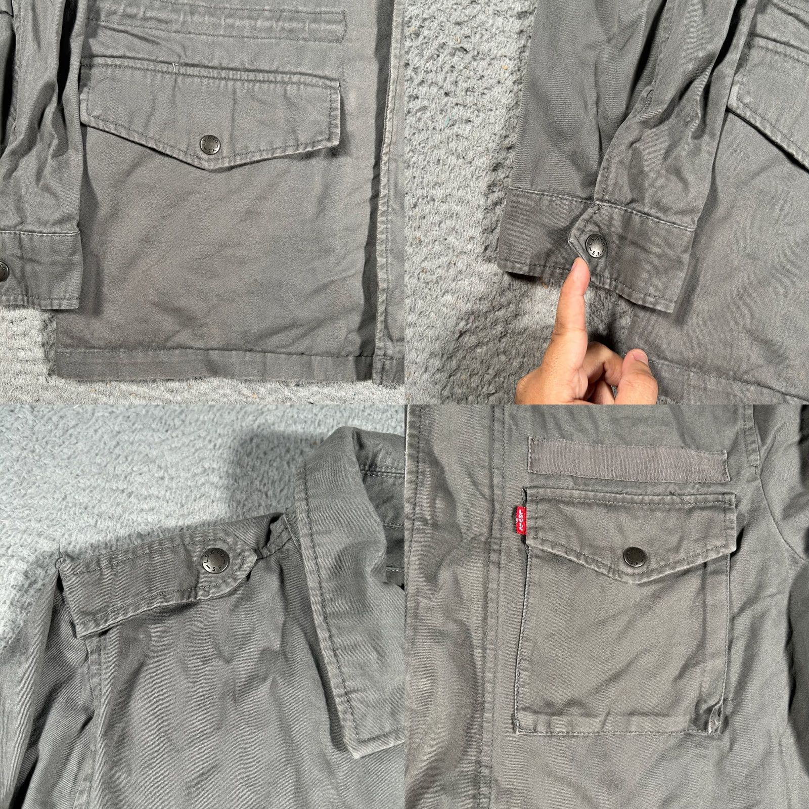 Vintage Levi Strauss Field Jacket Men Medium Gray Cotton Canvas Utility Snap Pockets Long Sleeve Chore Workwear Military Jacket Mens Size US M / EU 48-50 / 2 - 8 Thumbnail
