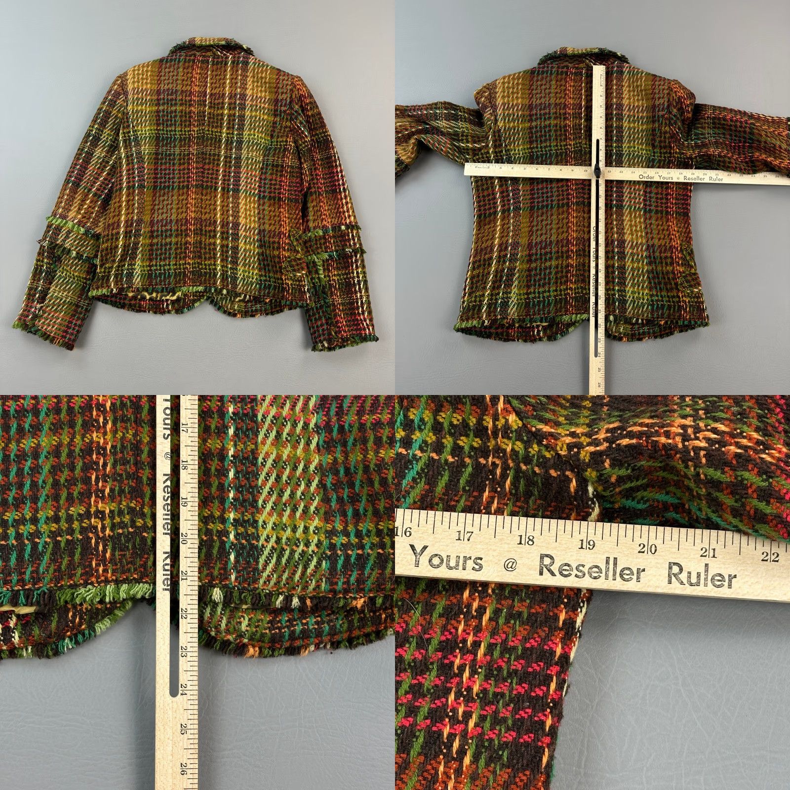 Vintage VINTAGE Tres Jolie Jacket Women's 8 Plaid Tweed Green Fringe Leopard Lined Blazer Size M / US 6-8 / IT 42-44 - 9 Thumbnail