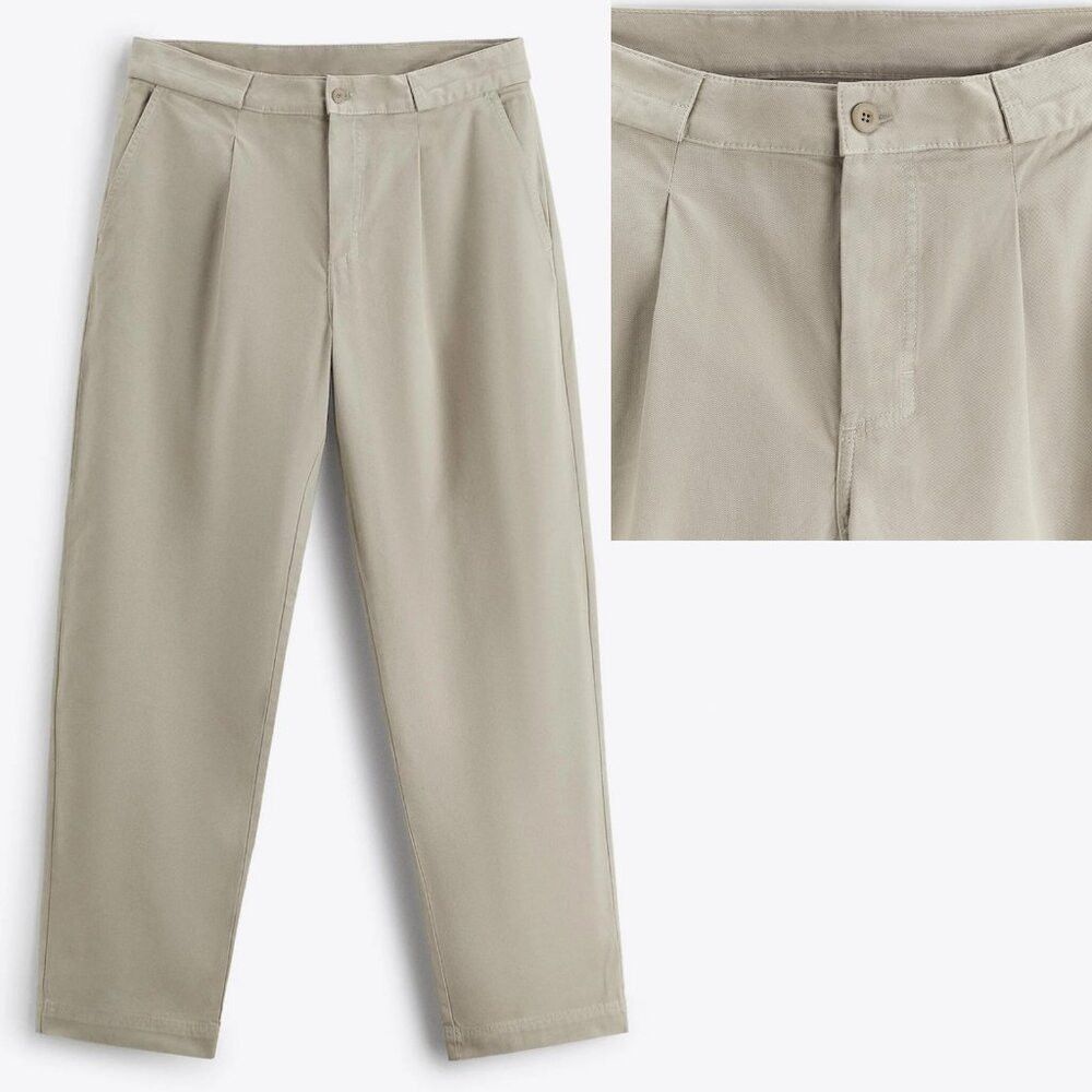Zara NWT New Zara Grey Cotton Straight Leg 6917/417 Pants Size 2 Size US 29 - 1 Thumbnail