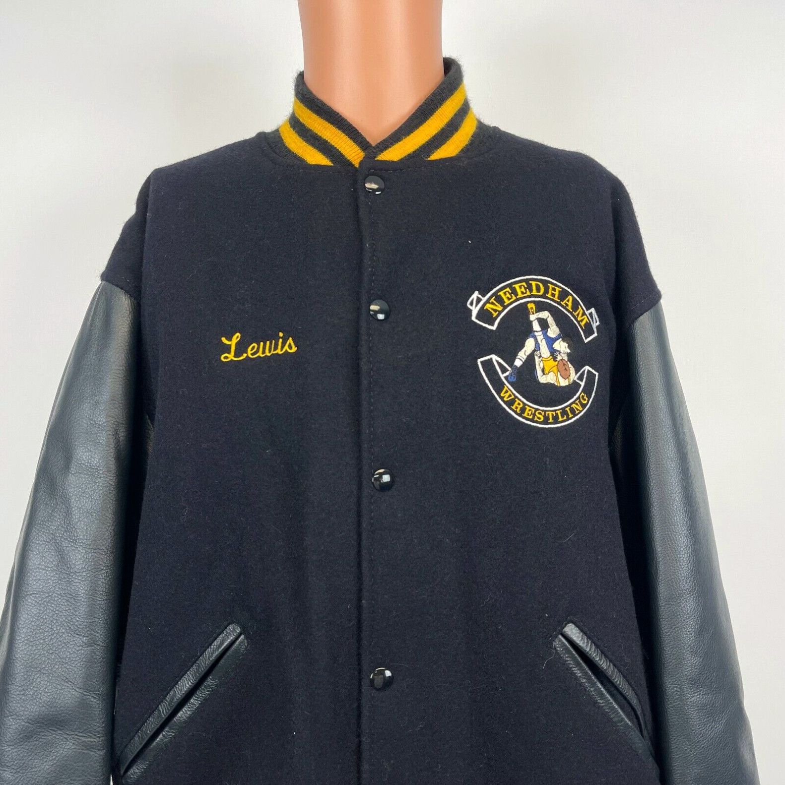 image of Vintage Needham High School Wrestling Wool Blend Varsity Jacket VTG Massachusetts XL in White, Men'