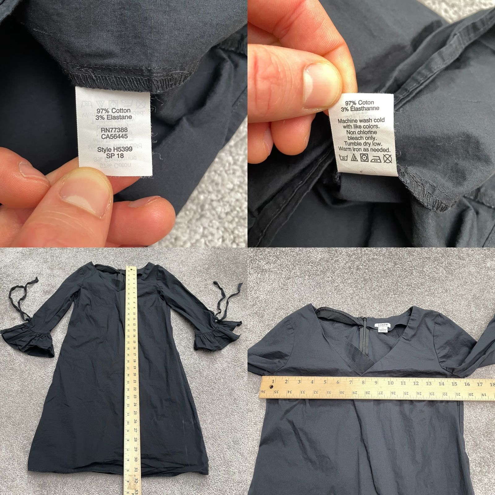 J.Crew J.Crew Classic Shift Midi Dress Womens 00 Solid Black V-Neck Ruffle Tie Sleeve Size XXS / US 00 / IT 34 - 8 Thumbnail
