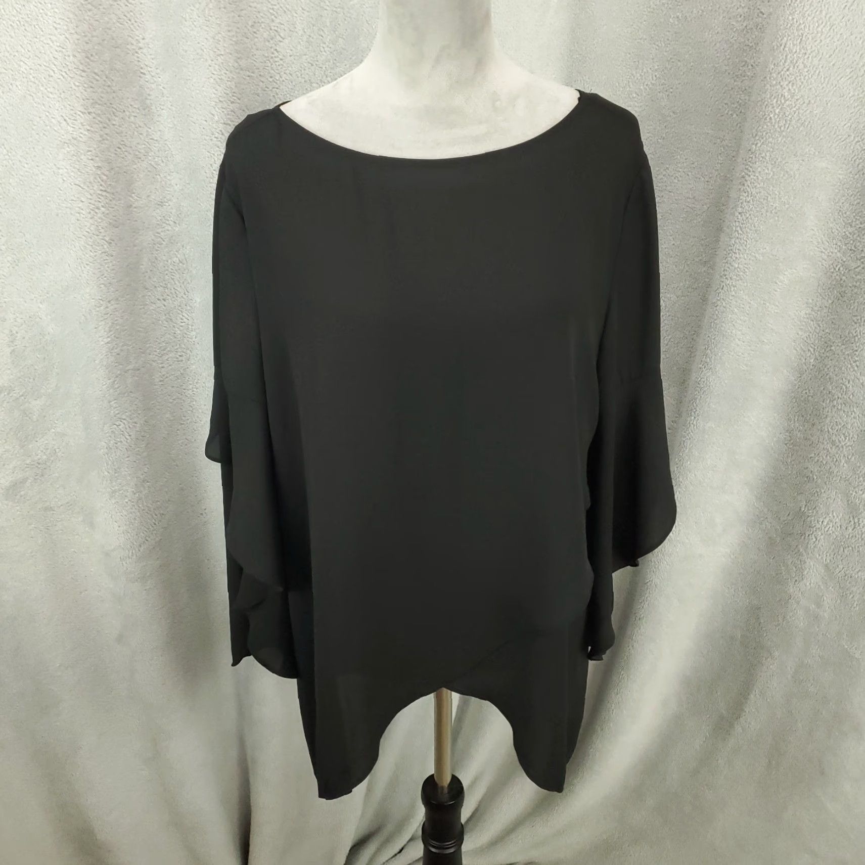 Vintage Chicos Blouse Womens Large Black Tiered Flutter Sleeve Boat Neck Tunic 2 Size L / US 10 / IT 46 - 2 Thumbnail