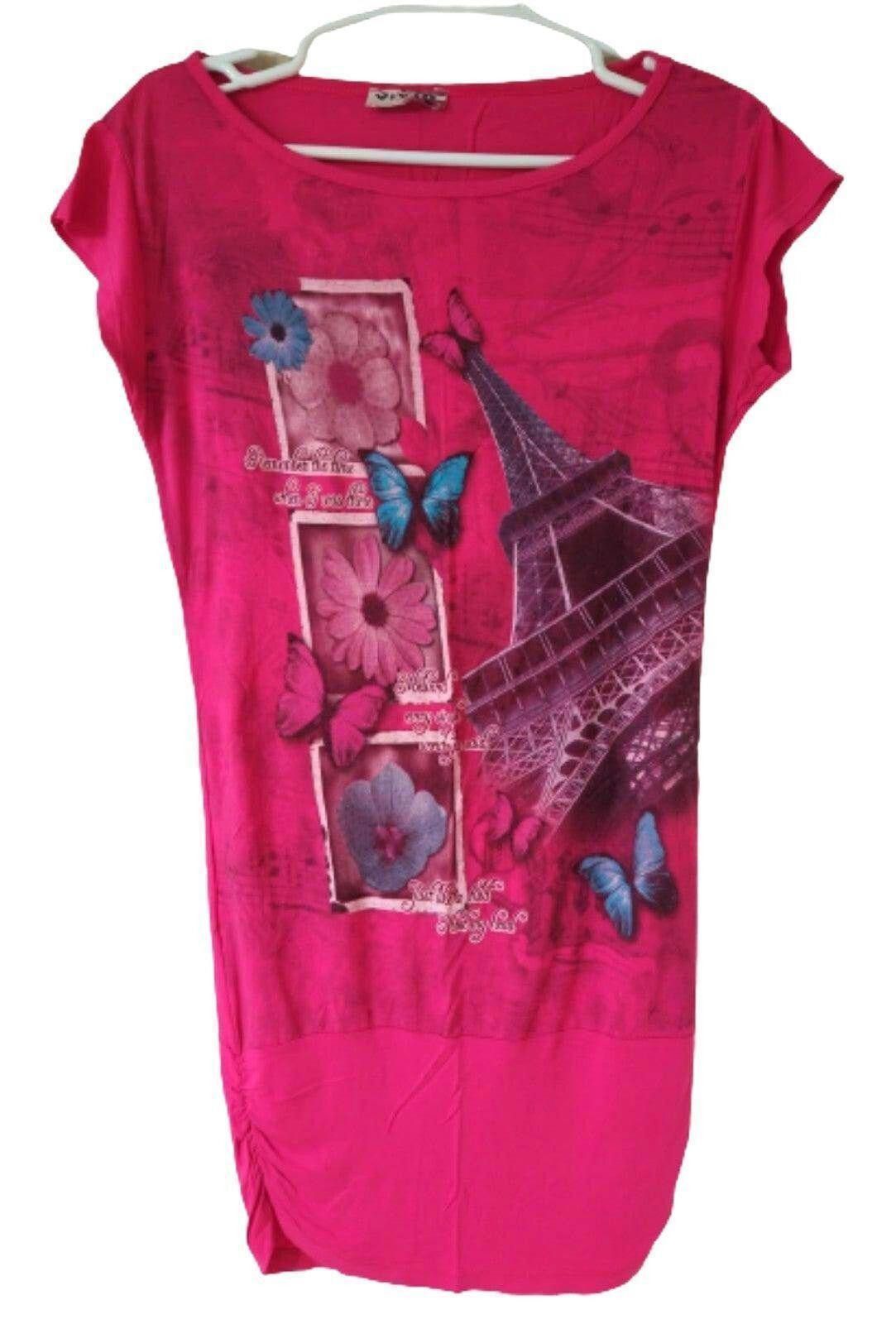 Designer Vivian Paris Butterfly Pink T-Shirt Mini Bodycon Dress M Size M / US 6-8 / IT 42-44 - 1 Thumbnail