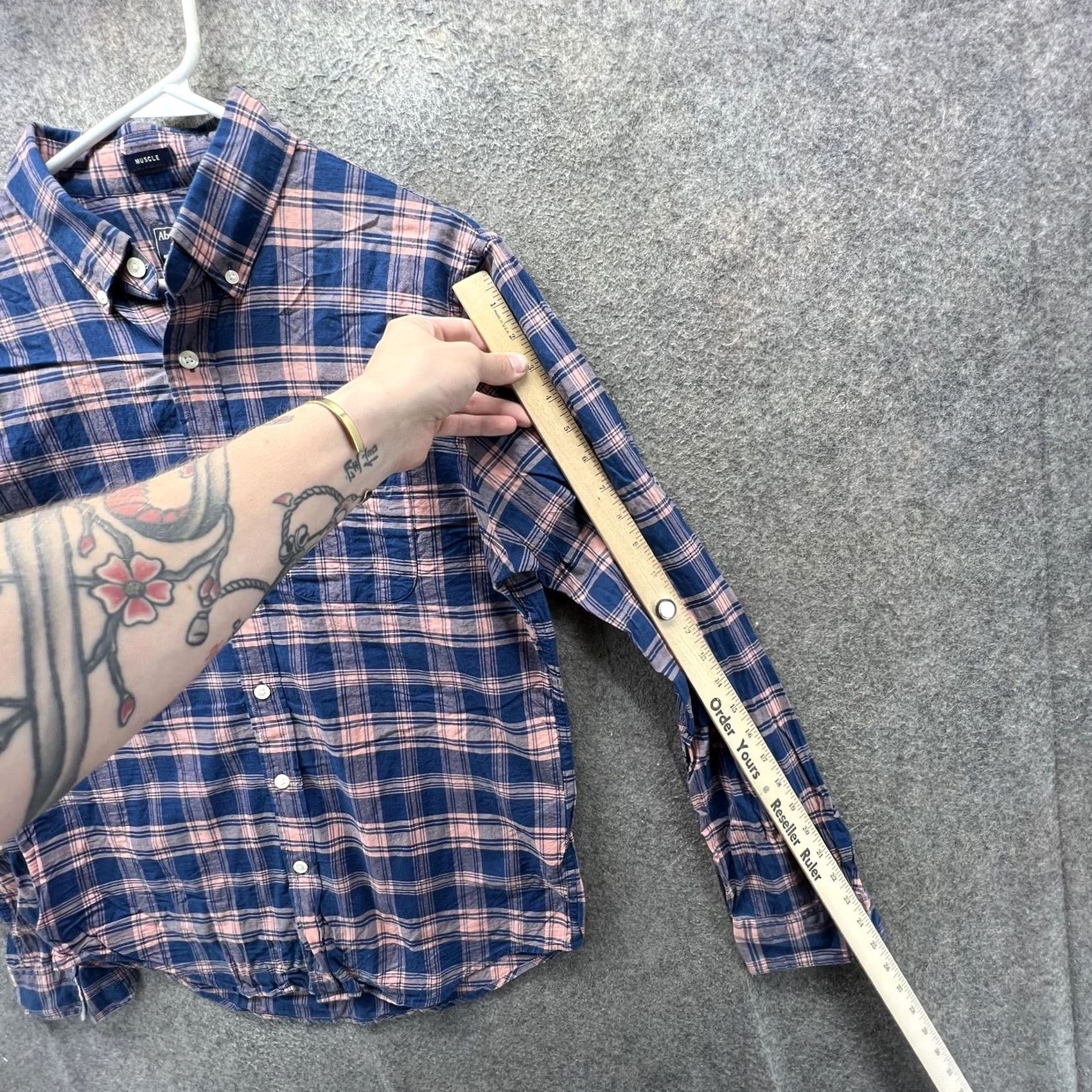 Abercrombie & Fitch Abercrombie & Fitch Shirt Mens Medium Blue Plaid Flannel Long Sleeve Button-Up Casual Fall Slim"} Size US M / EU 48-50 / 2 - 3 Thumbnail