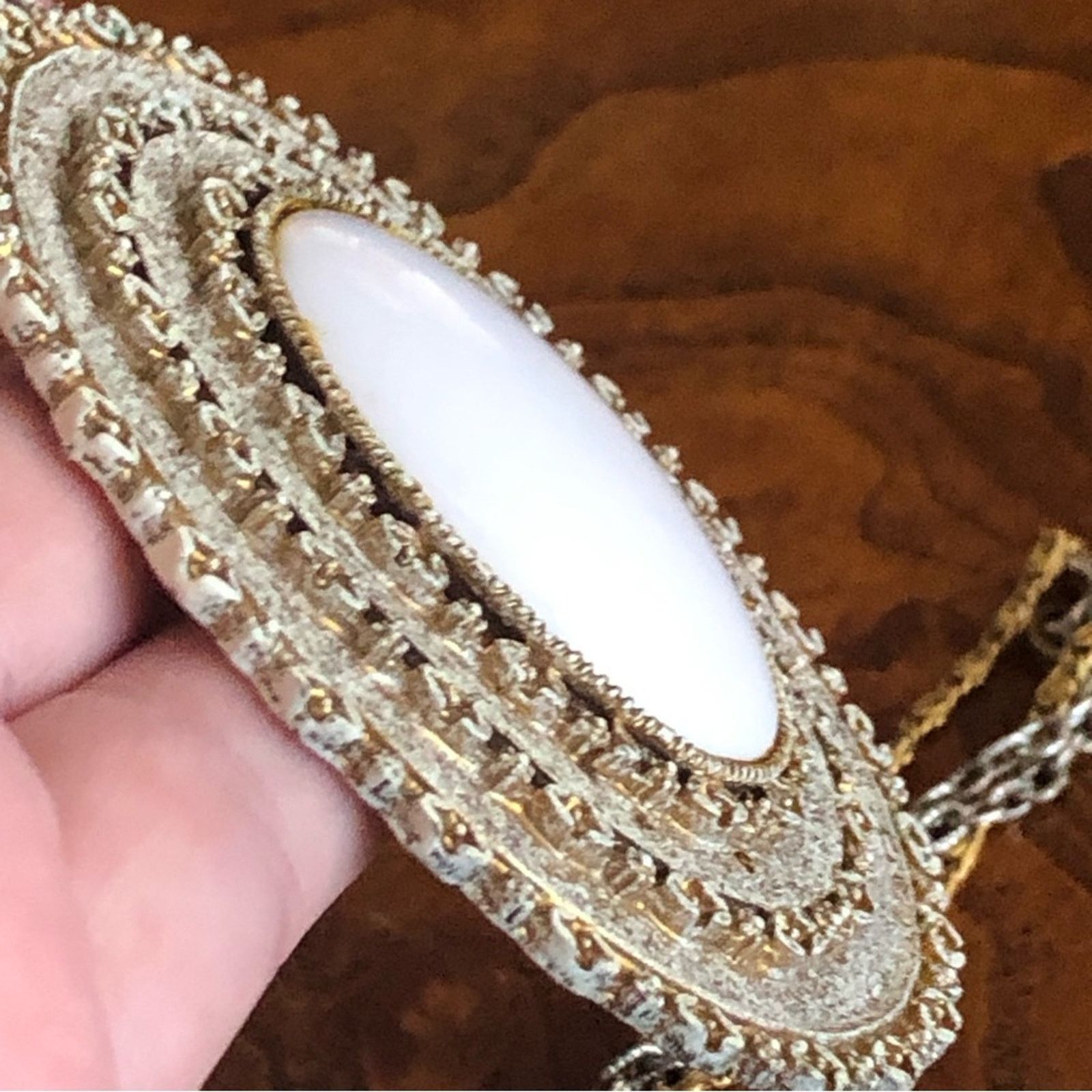 Vintage Vintage 60s Florenza large white cabochon filigree necklace Size ONE SIZE - 11 Thumbnail