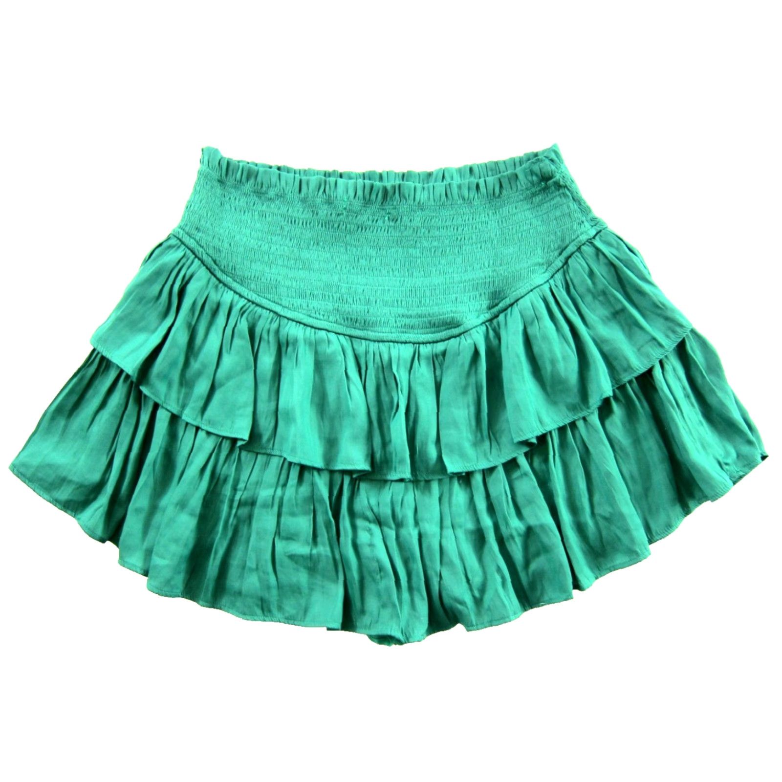 Vintage NWT Mustard Seed Skirt Skort Green Short Lined Stretch Mini Tie-Front Smocking Polyester M Size 32" / US 10 / IT 46 - 2 Thumbnail