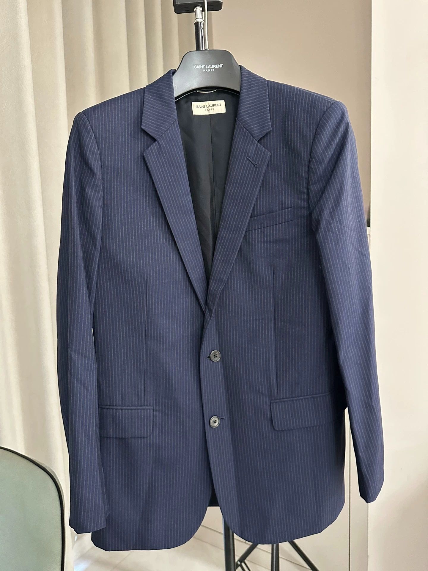 Saint Laurent Paris SLP 14ss Classic Double Breasted Stripe Navy Wool Blazer 48 Size 48R - 1 Thumbnail