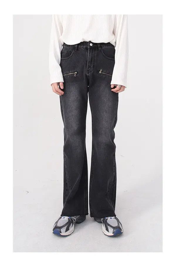 Japanese Brand Trendy mid-rise loose wide-leg straight flared jeans Size US 32 / EU 48 - 3 Thumbnail