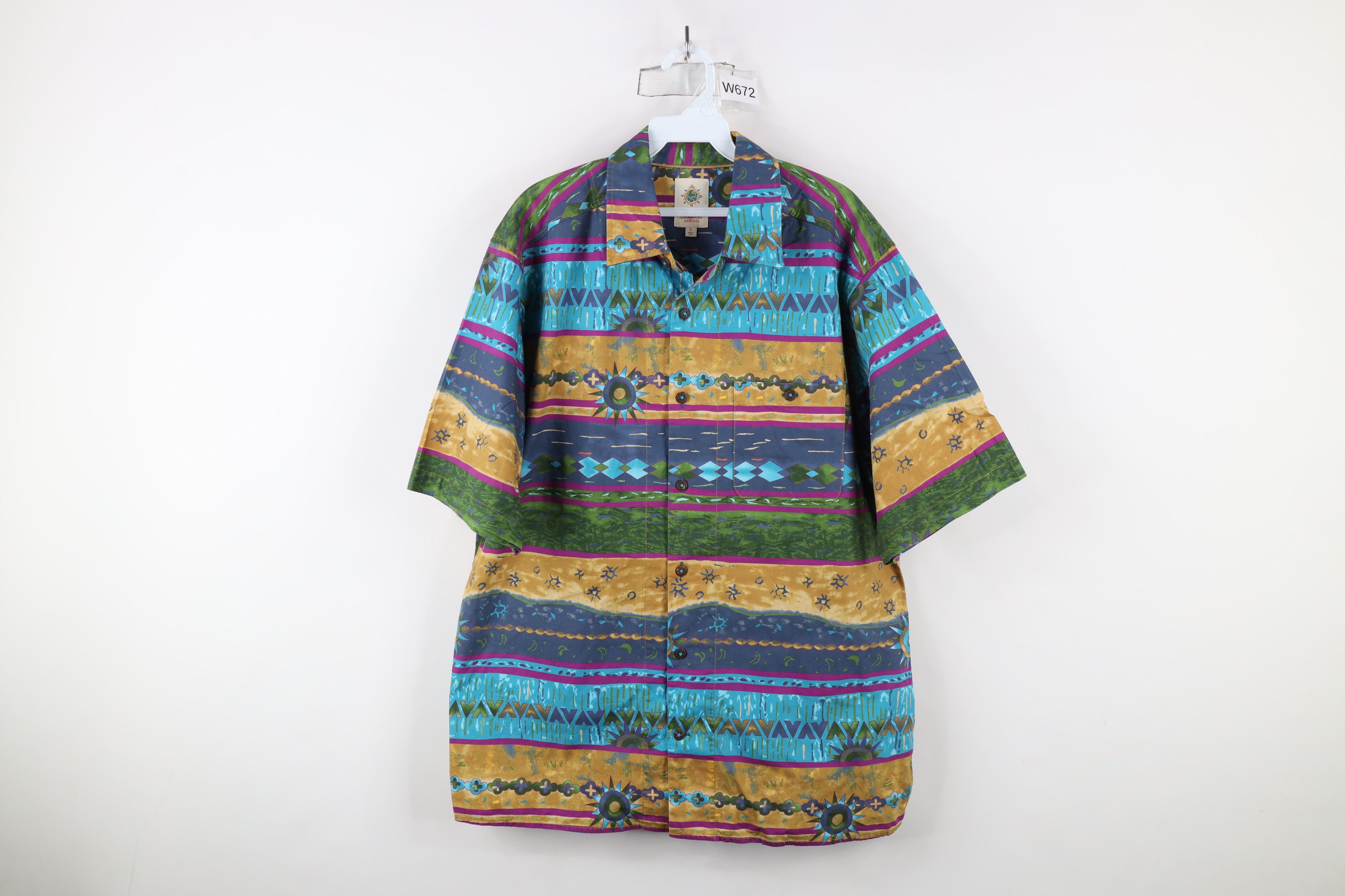 Vintage Vintage 90s Streetwear Rainbow Geometric Camp Button Shirt Size US L / EU 52-54 / 3 - 1 Thumbnail