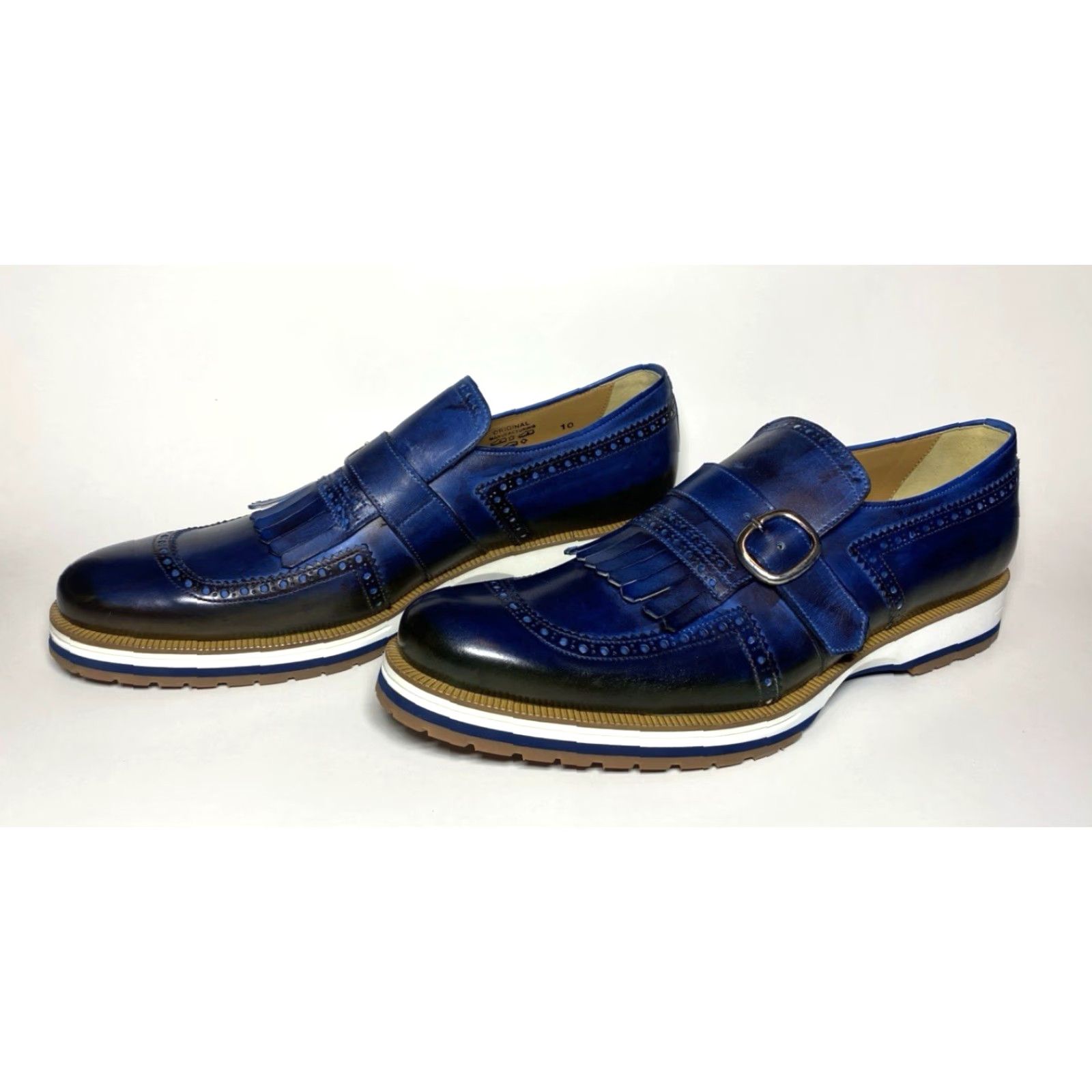 Vintage Francesco Benigno Canto de' Ricci Firenze Italy Men's Monk Strap Leather Loafers Dress Slip On Sz 11 Blue UK 10 Leatheroutsole Rubber Size US 10 / EU 43 - 6 Thumbnail