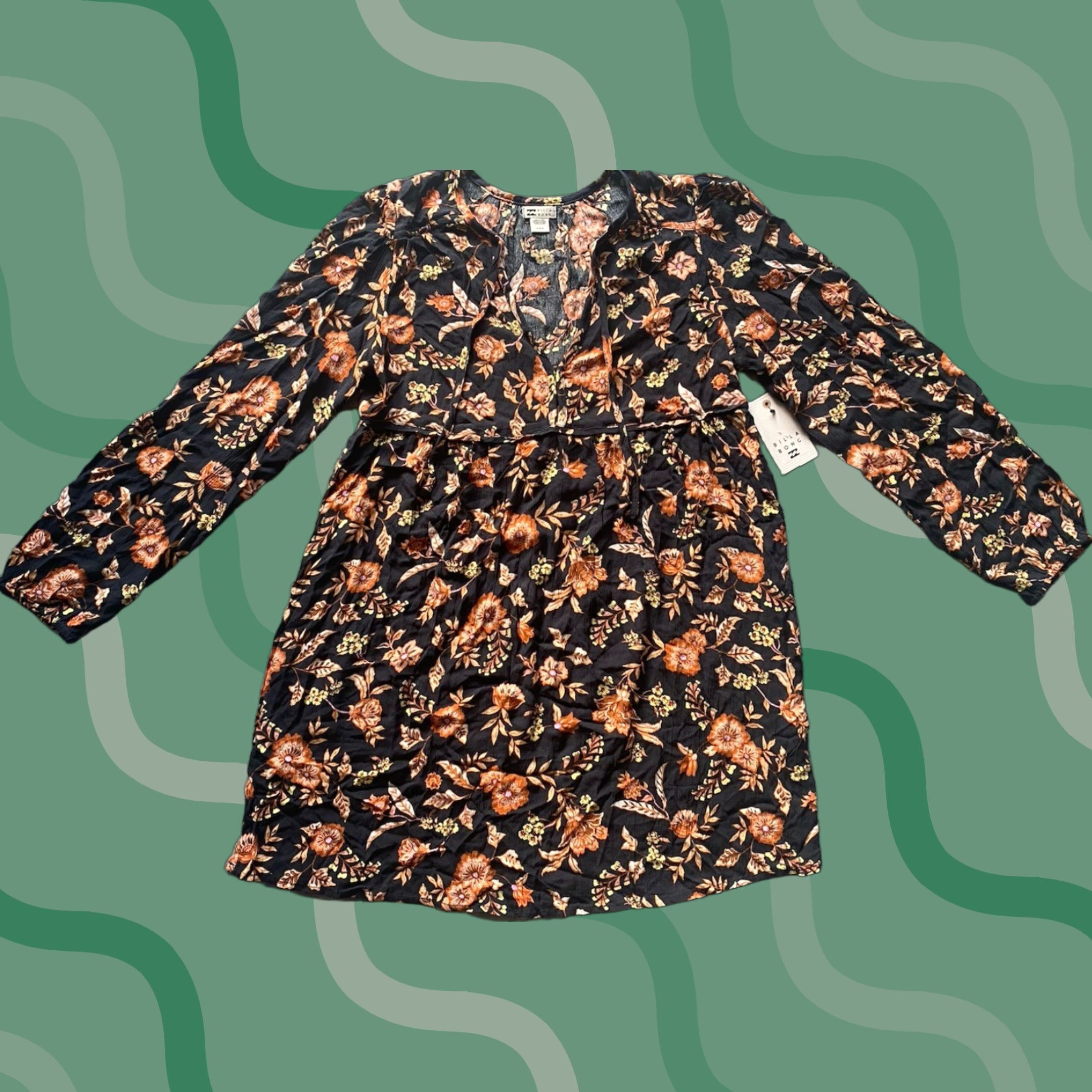 Billabong Billabong Hearts Desire MEDIUM Floral Print Dress Long Sleeve Black/Brown NWT Size XS / US 0-2 / IT 36-38 - 1 Thumbnail