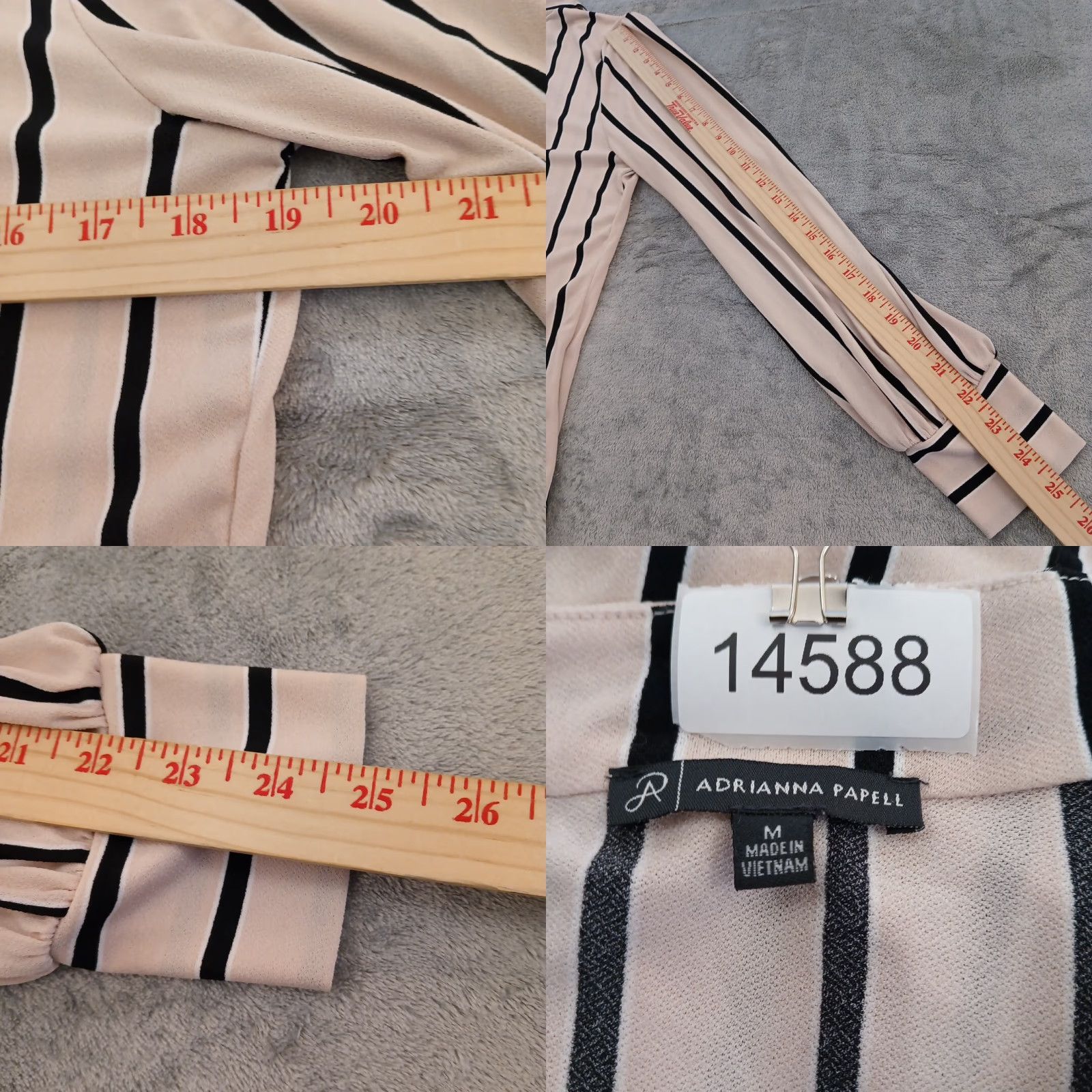 Adrianna Papell Adriana Papell Shirt Womens Medium Pink Black Striped V-Neck Pullover Size M / US 6-8 / IT 42-44 - 8 Thumbnail